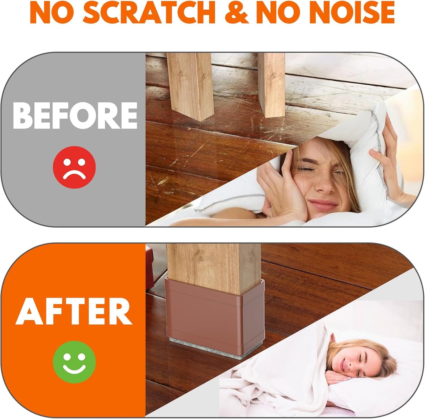 Rectangle Chair Leg Protectors for Hardwood Floors,16 PCS Silicone Covers to Protect Wood Tile Floors Felt Pads Furniture Leg Caps Reduce Noise. Easy to Move.(Brown,0.75 x 1.25 Inch,Rectangle)