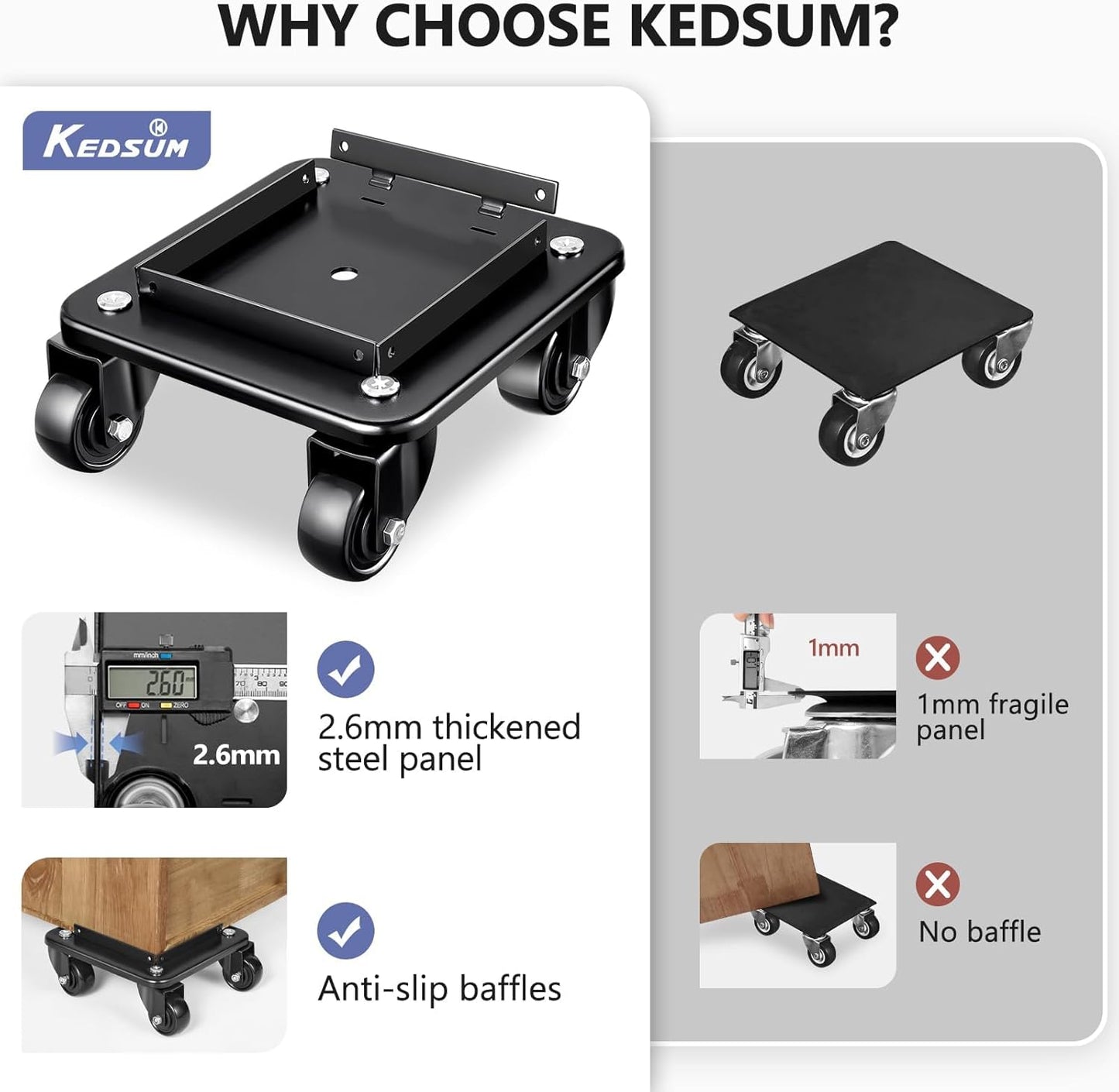 KEDSUM 2000LBS Furniture Movers with Wheels, Heavy Duty Furniture Dolly Set of 4, Dolly Kit Furniture Mover with Ball-Bearing Casters for Appliance, Sofa, Pool Table