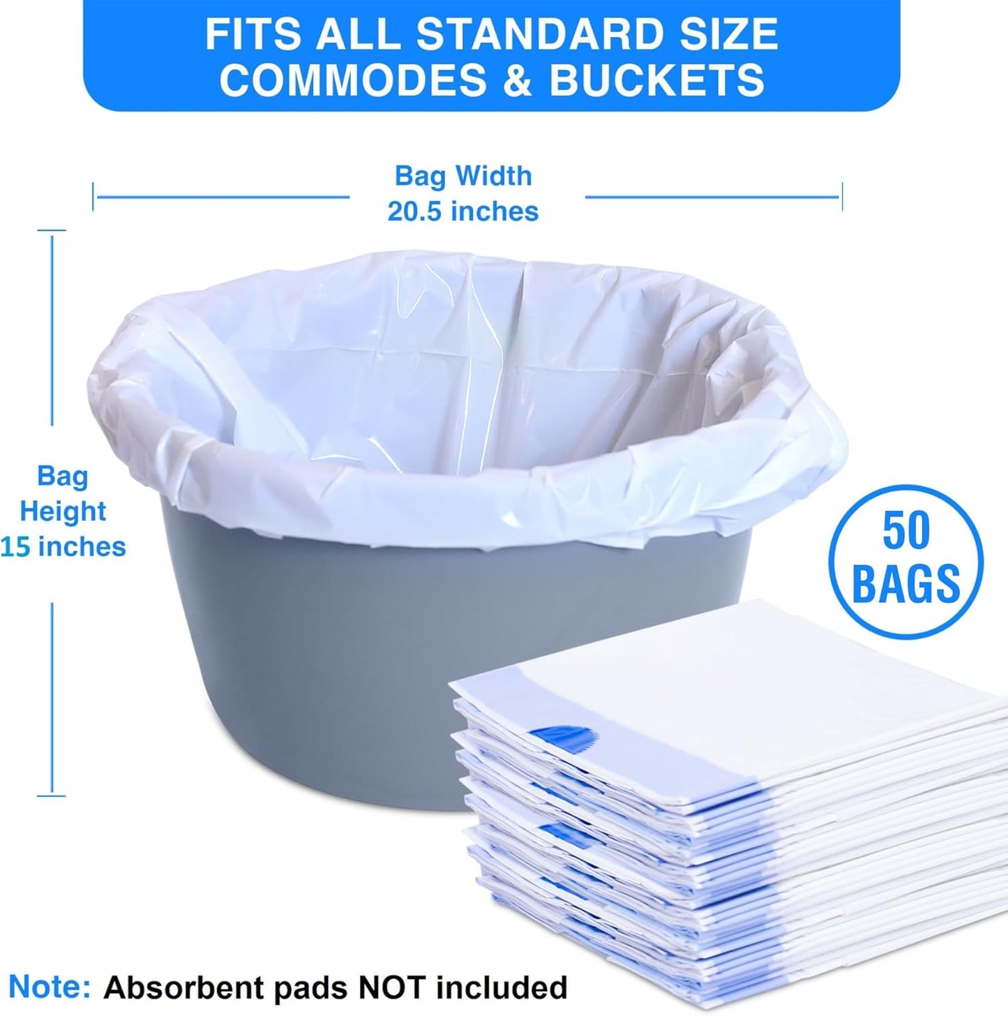 Disposable Potty liners - 50, Bed side commode Liners, Portable Toilet Bag, Potty Bags for Portable Toilet, Potty Chair Liners, Toilet Liners, Commode Bags - Leak Proof & Odorless