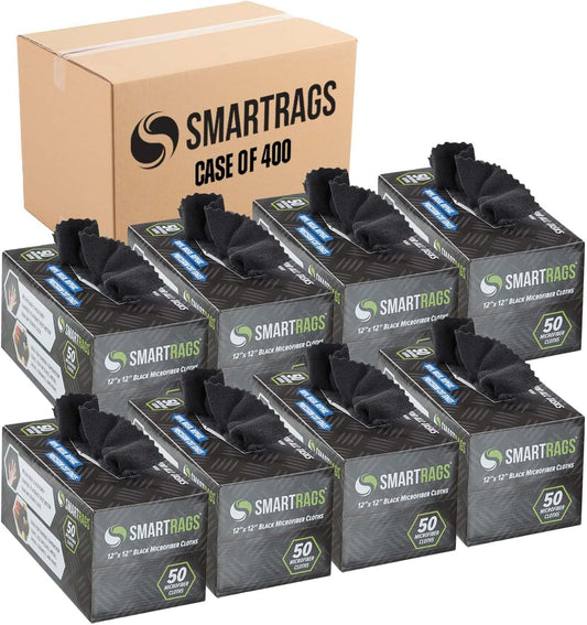 Arkwright Smart Rags in Box - (Bulk Case of 400) Lint Free Microfiber Cleaning Cloth, Scratch & Streak-Free, Dispensable Wash Towels for Cars, Window Glass, and Auto Shop, 12 x 12 in, Black