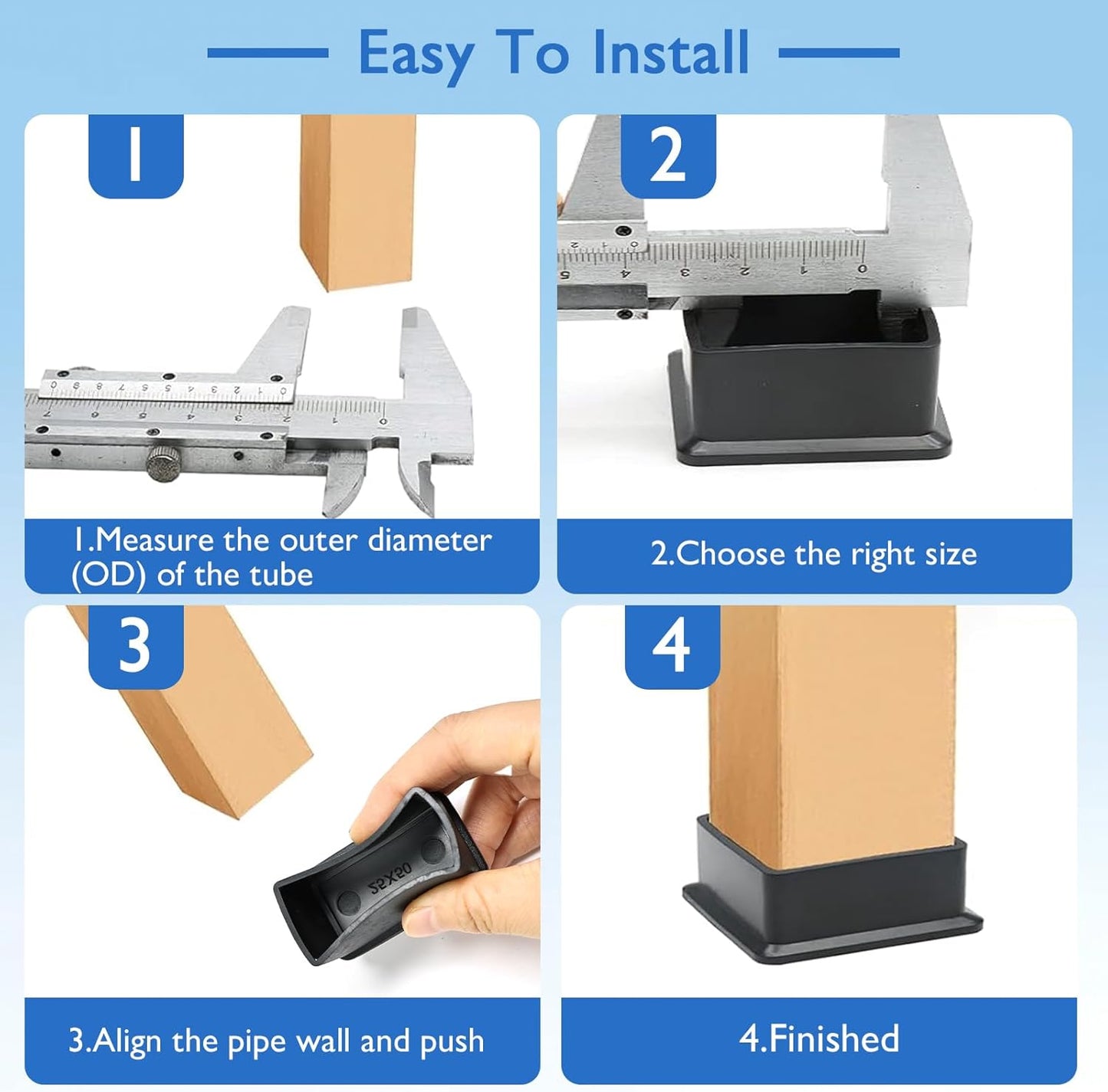 4 Pcs 1" x 2" Rectangular Rubber Chair Leg Caps, PVC Table Leg Covers, Flexible & Anti-Slip Furniture Leg End Caps, Chair Leg Floor Protectors for Bar Stool Leg Patio Indoor, Black