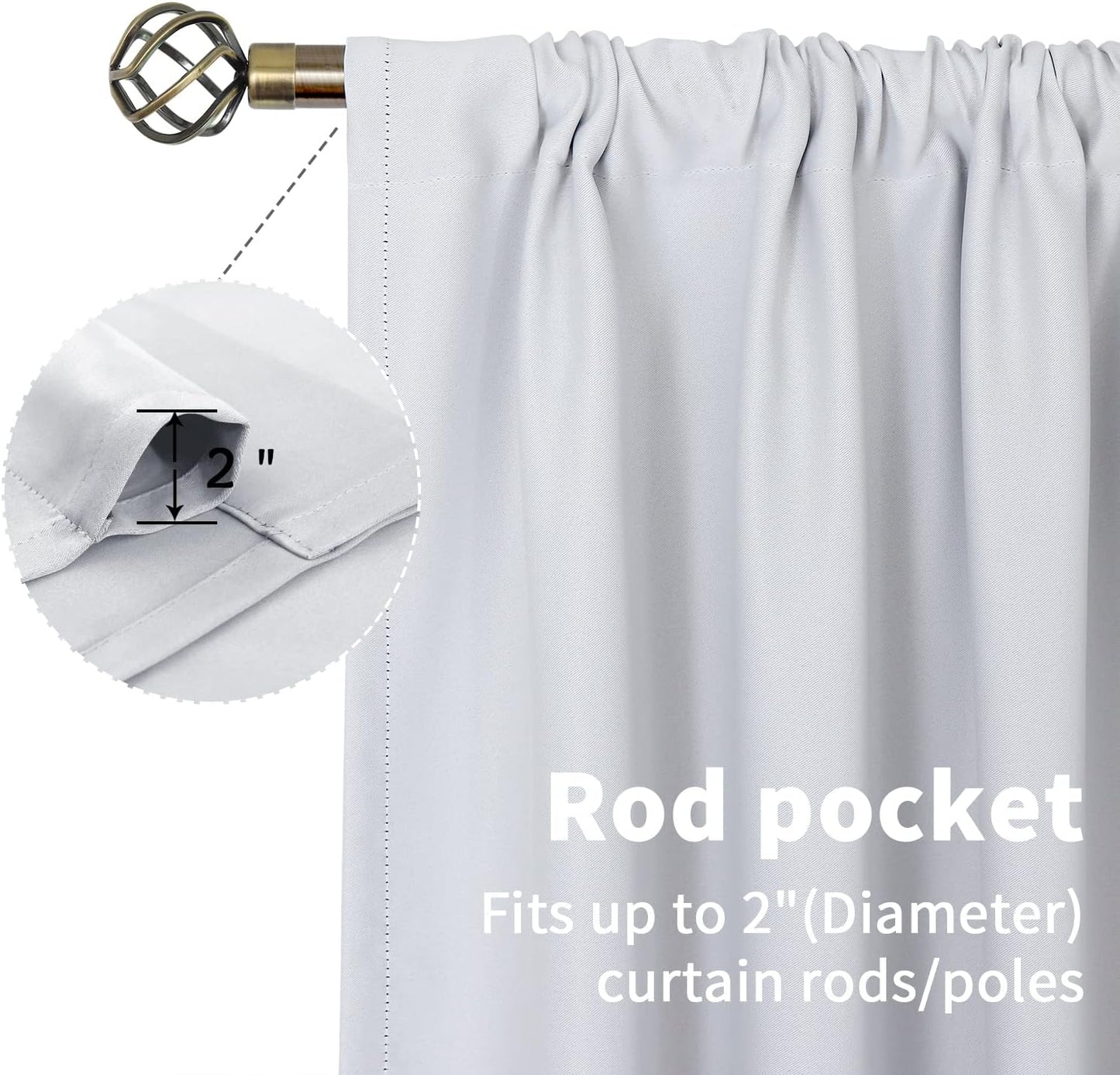 BGment Short Room Darkening Curtains 36 Inches Length for Bathroom - Rod Pocket Thermal Insulated 42 Inch Width Window Drapes for Kitchen Cafe Bedroom, Greyish White, 2 Panels, 42 x 36 Inch