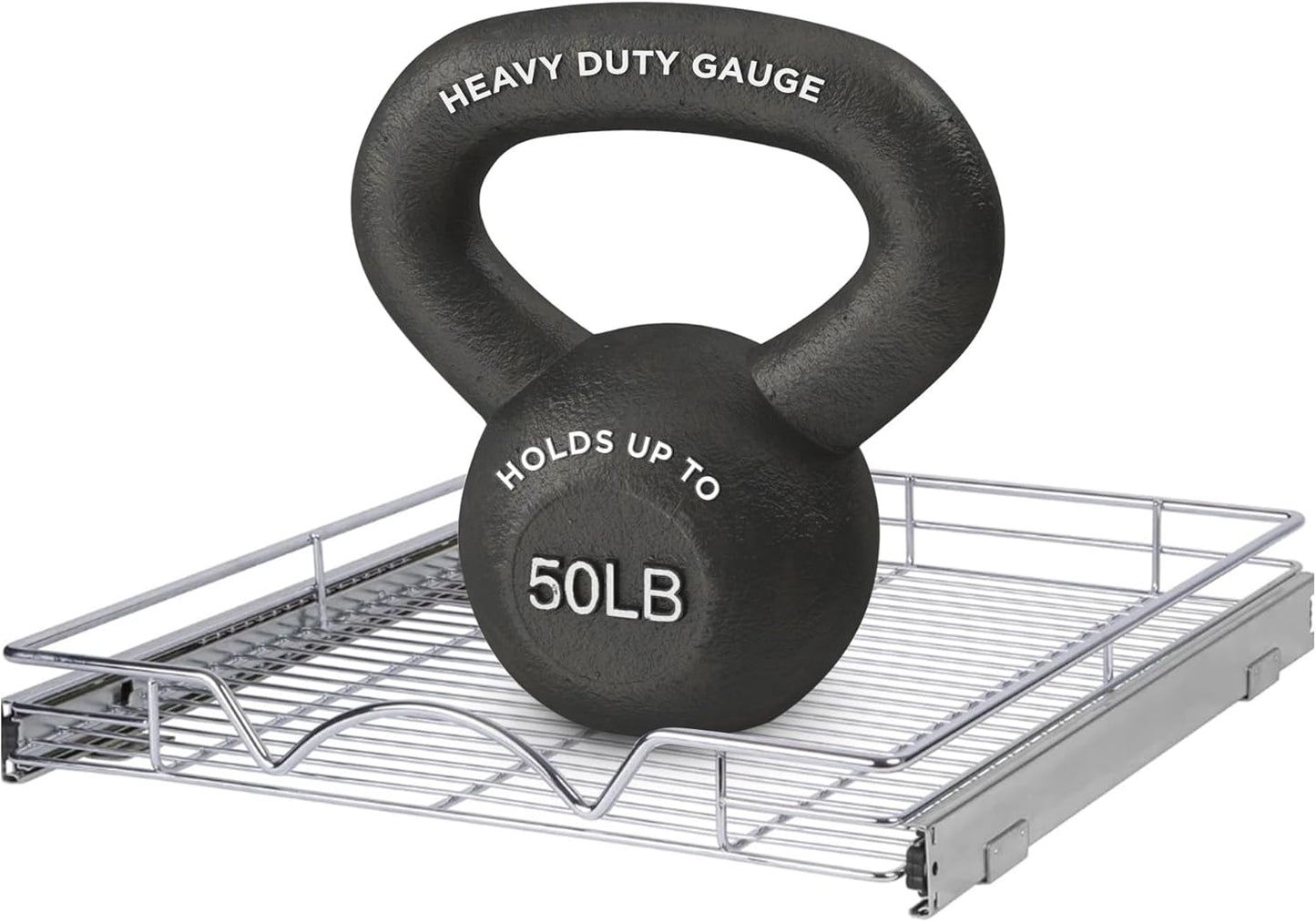 HOLDN’ STORAGE Pull Out Cabinet Organizer, Heavy Duty Caddy w/Lifetime Limited Warranty -26”W x 21”D - Requires At Least 27-1/4” Cabinet Opening, Steel Metal Cabinet Drawers Slide Out, Chrome