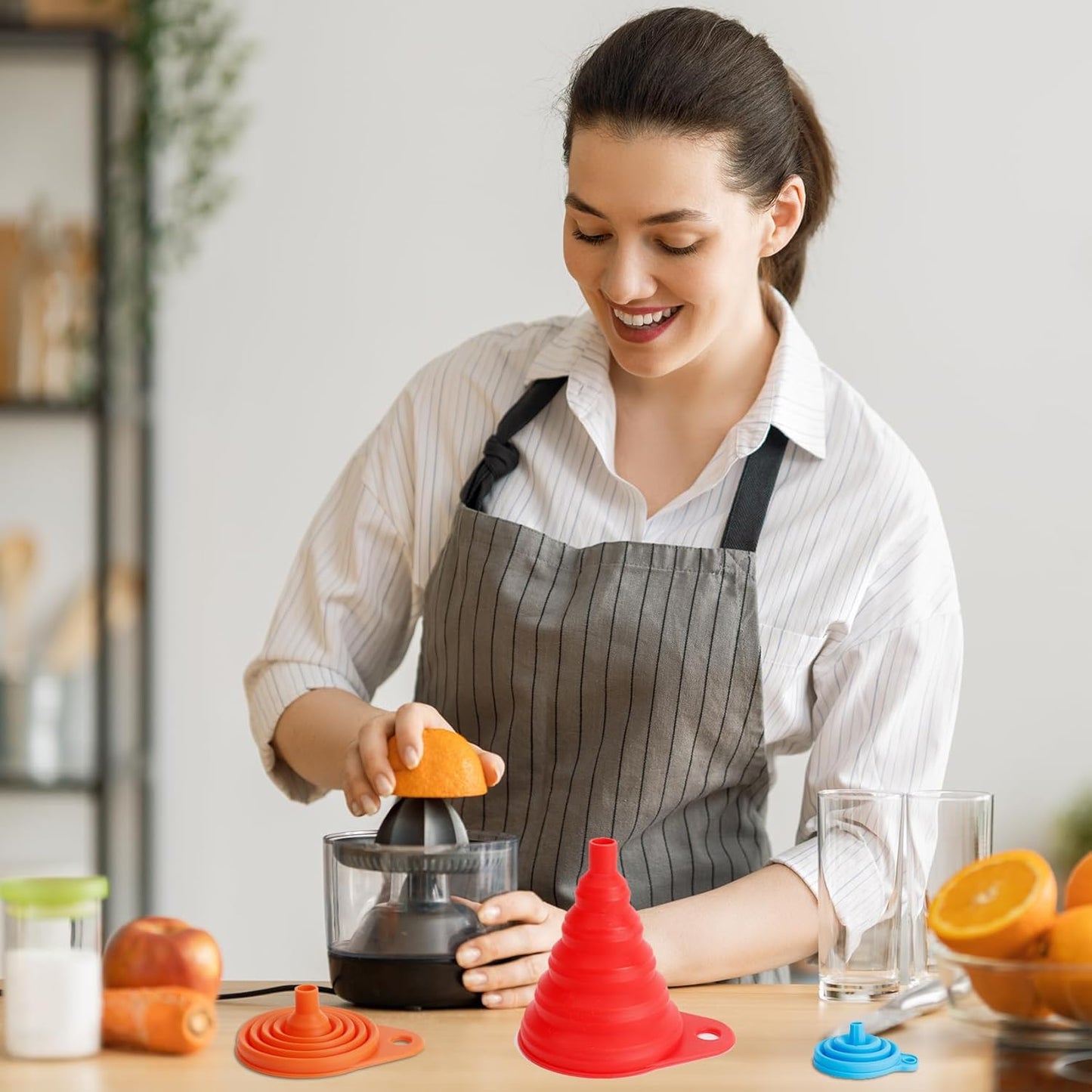 Kitchen Funnel Set of 6, Food Grade Foldable Small and Large Funnel Colorful Silicone Collapsible Funnels Flexible Funnels for Kitchen Use Filling Bottles Liquid Transfer Kitchen Gadgets Accessories