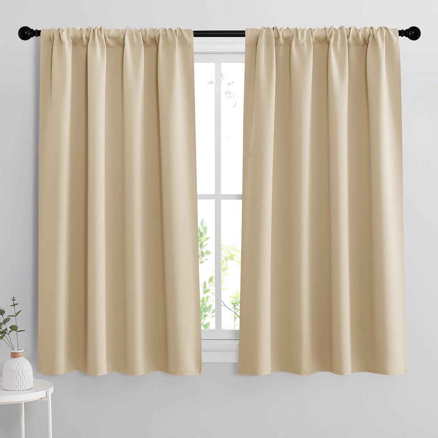 RYB HOME Blackout Curtains 63 inches Long - Energy Saving Insulation Large Window Curtain Blinds for Bedroom Living Room Dining Basement Home Office, W 62 x L 63 per Panel, Biscotti Beige, 2 Pcs