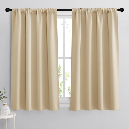 RYB HOME Blackout Curtains 63 inches Long - Energy Saving Insulation Large Window Curtain Blinds for Bedroom Living Room Dining Basement Home Office, W 62 x L 63 per Panel, Biscotti Beige, 2 Pcs