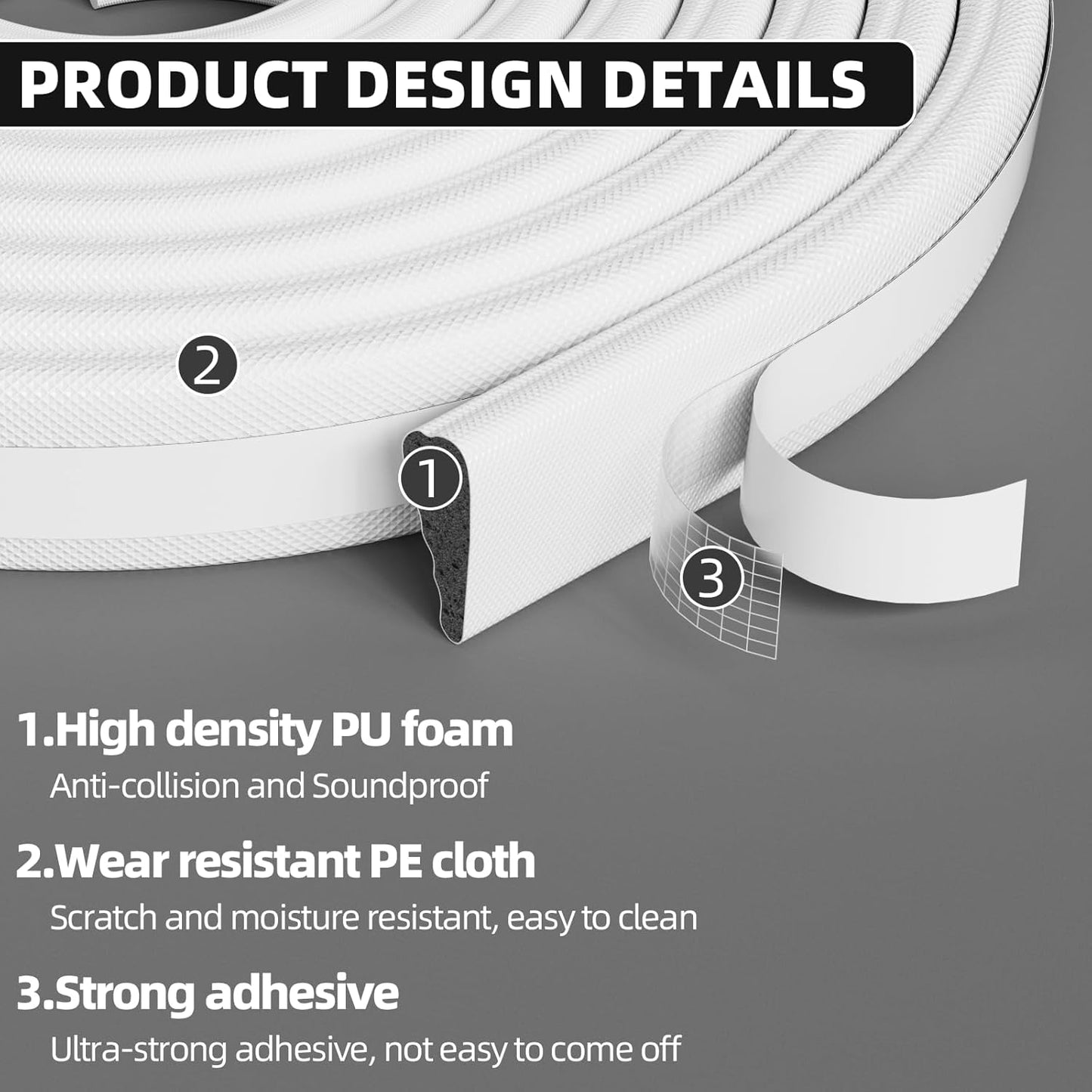 196" Wedge Weather Stripping Door Seal Strip for Door Frame & Window,Self Adhesive Window Insulation Draft Stopper Seal for Winter,Gray Foam Door Gap Filler for Soundproofing Light Blocker,White