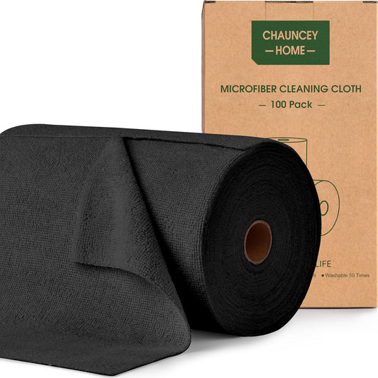 Roll of Microfiber Cleaning Cloth –100 Pack, Tear Away Microfiber Towels, Reusable, Washable, Scratch-Free, Cleaning Supplies,Kitchen Towels for Car, Home, Kitchen, Glass, Dishes(Black)