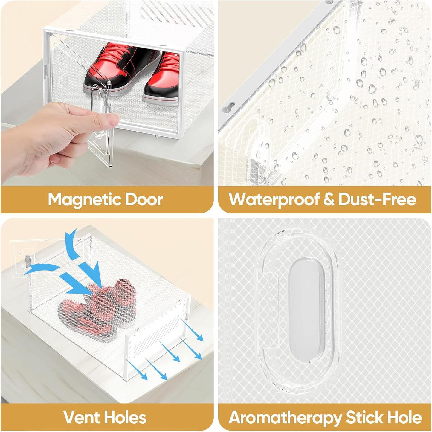 BALEINE 3 Pack Stackable Shoe Storage Boxes Fit Size 9, Thickened Clear Shoe Box Bins with Lids, Plastic Foldable Shoe Rack Organizer Sneaker Storage Containers (Large, White)