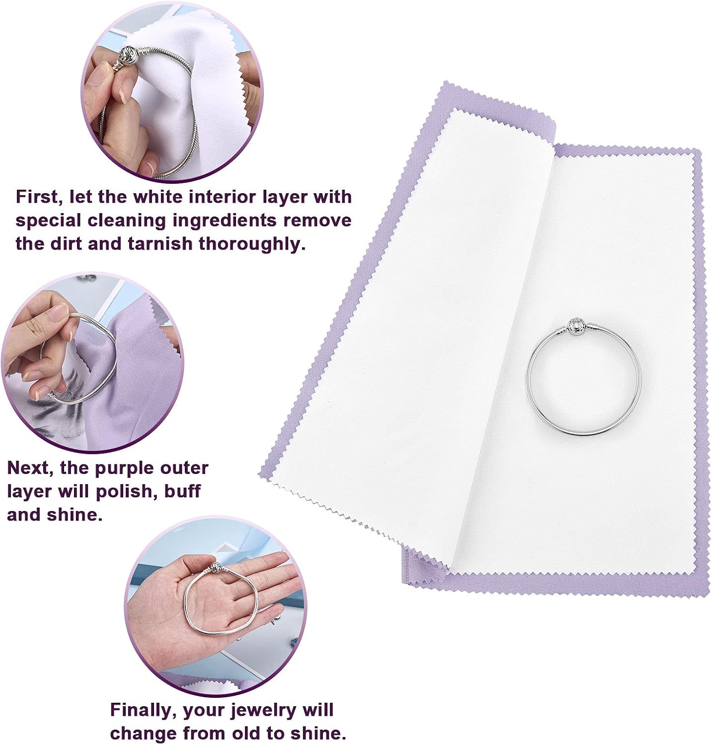 SEVENWELL Silver Polishing Cloth, Jewelry Cleaner Cloth for Sterling Silver Jewelry, Gold, Platinum, Silverware, Diamonds, Gemstones, Coins (Purple)