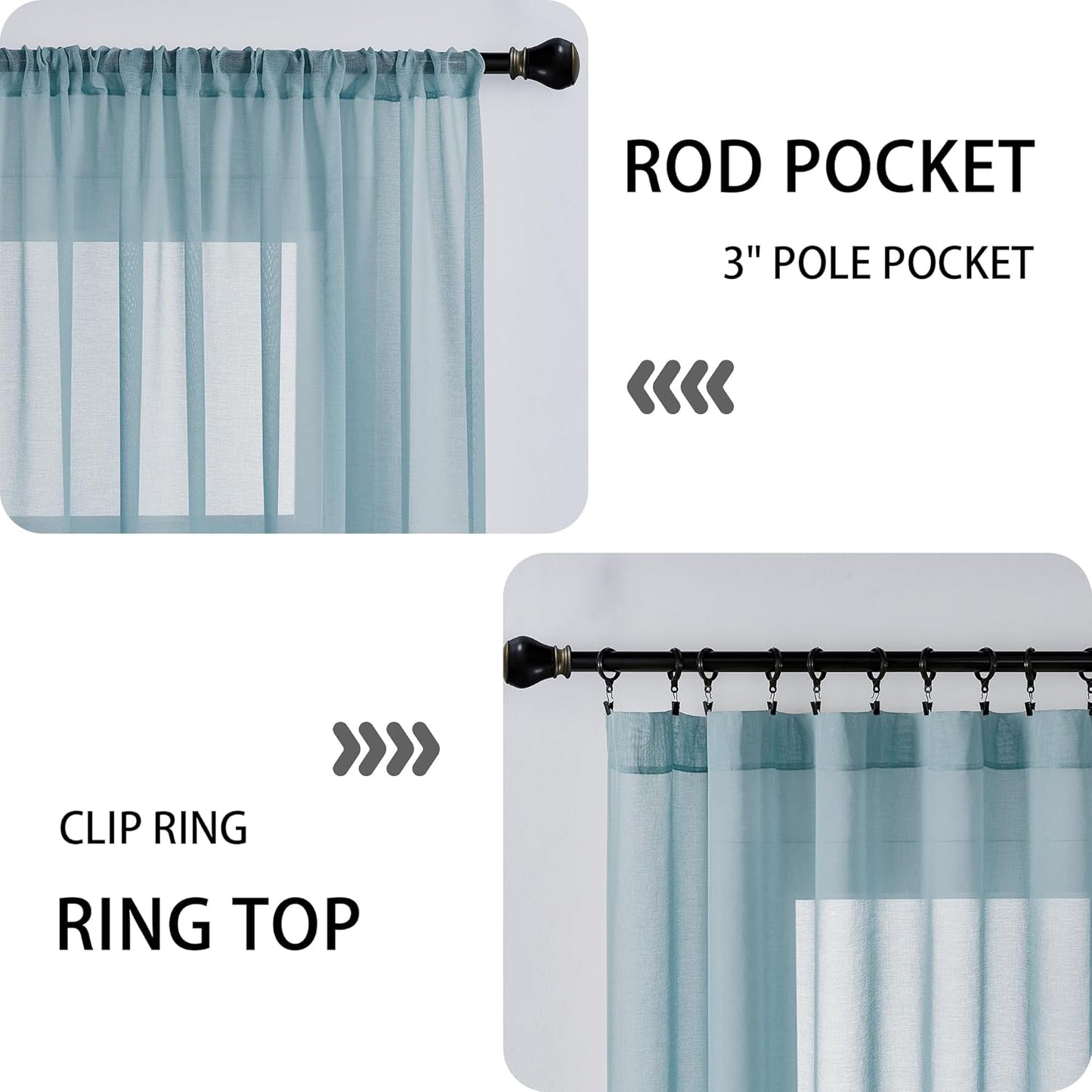 Tollpiz Sheer Door Curtain Closet Linen Textured Curtain Sheers Doorway Light Filtering Voile French Door Rod Pocket Curtains Patio Door, 25 x 80 inches Long, Dusty Blue, Set of 1 Panel