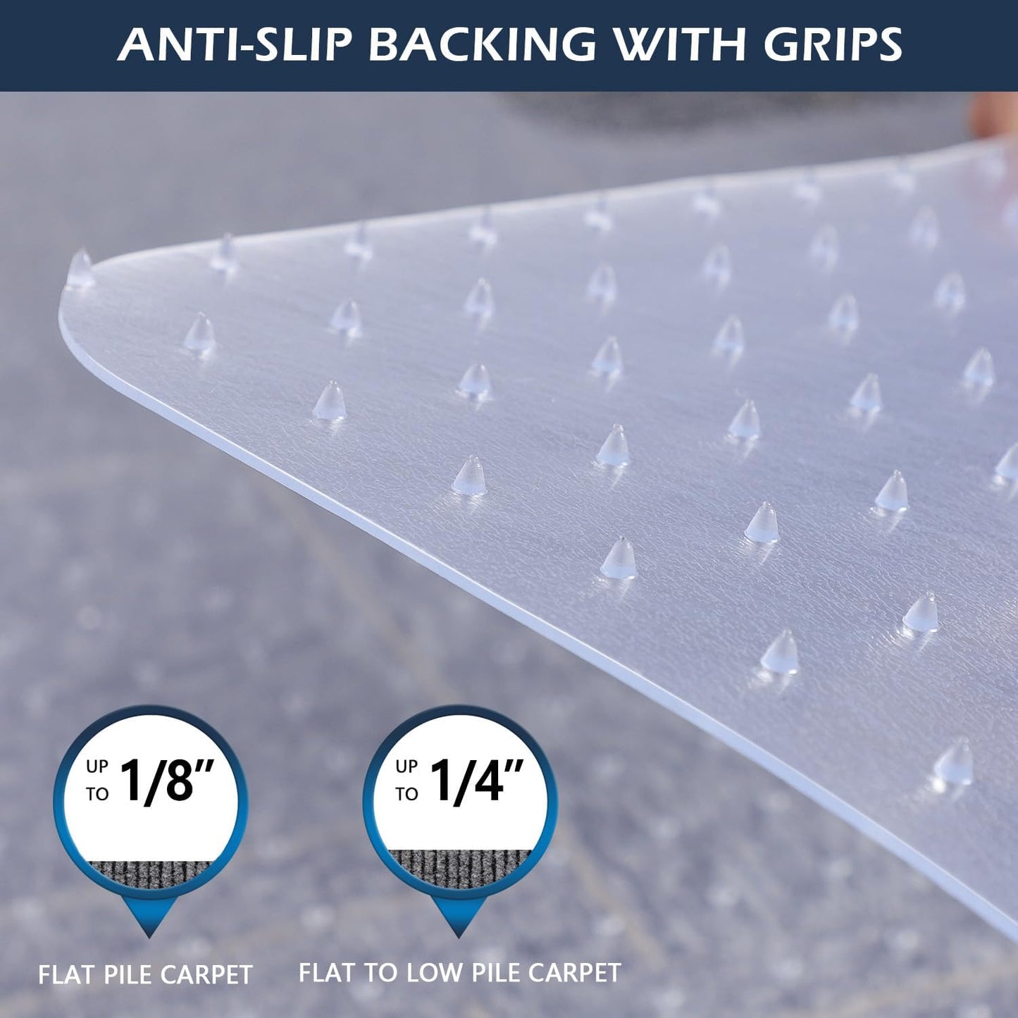 SALLOUS Clear Chair Mat for Carpet, 53" x 45" Heavy Duty Vinyl Floor Mat for Carpeted Floors, Gaming Chair Mat with Tap, Rolling Under Desk Floor Mat for Home Office