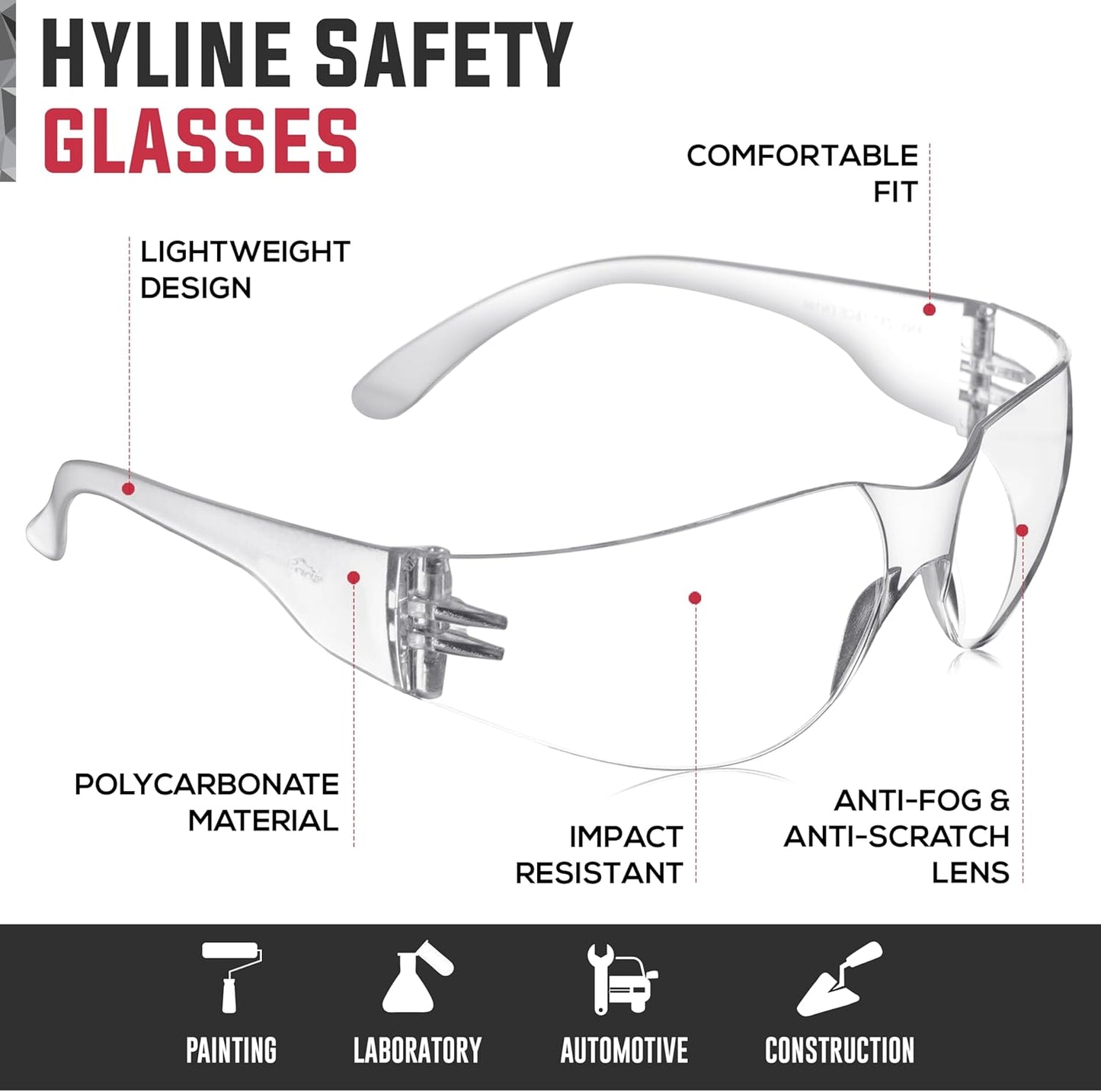 SAFE HANDLER Hyline Anti-Fog Color Safety Glasses Variety, Impact Resistant, Polycarbonate, Anti-Scratch