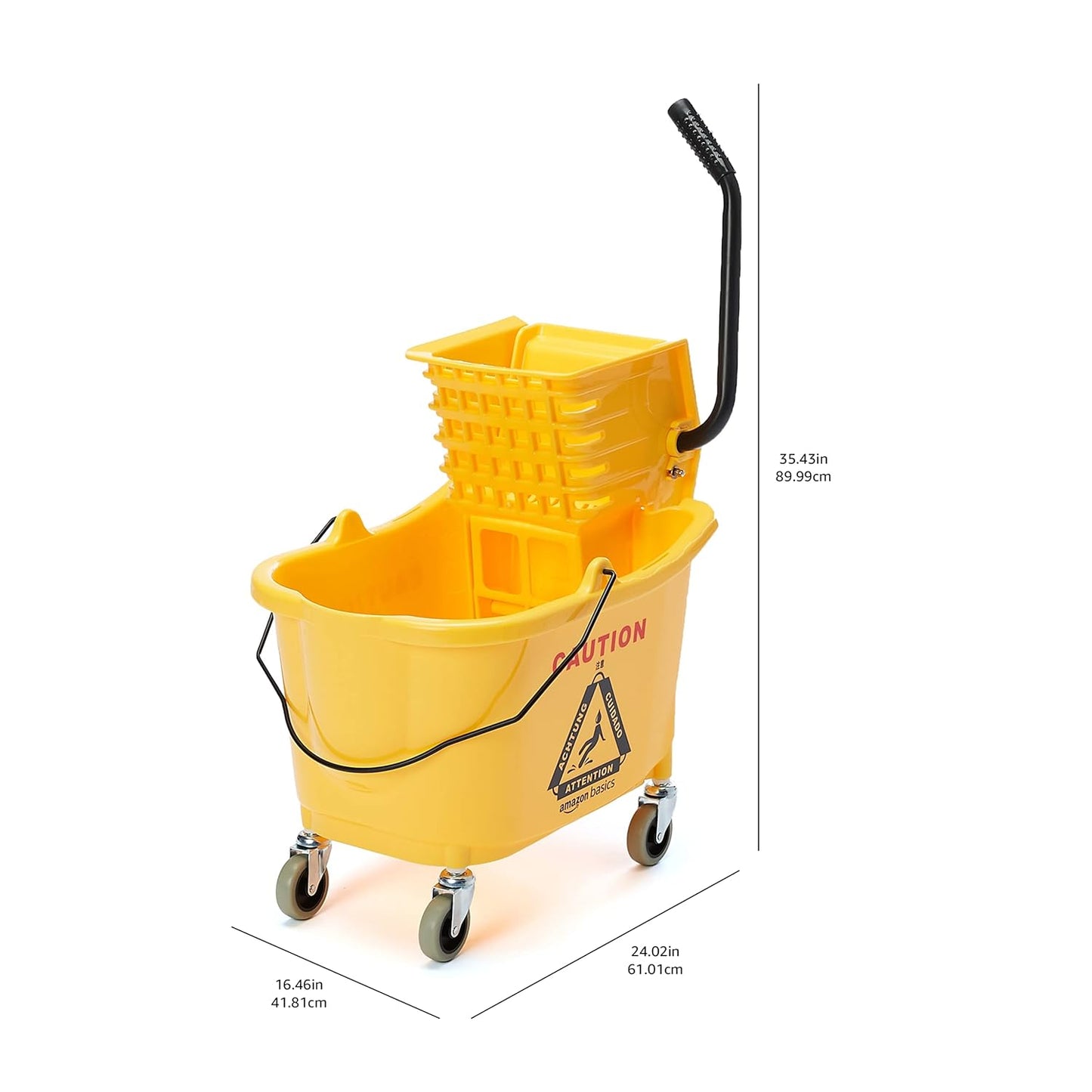 Amazon Basics Side Press Wringer Combo Commercial Floor Cleaning Rectangular Mop Bucket on Wheels, 35-Quart, Yellow