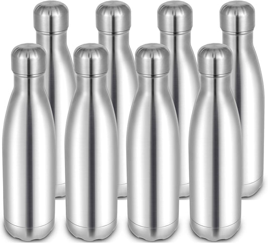 17oz Cola-Bottle Shaped Stainless Steel Leak-proof Water Bottle,Double Wall Vacuum Insulated Metal,Travel Mug For Sports Indoors & Outdoors,BPA-Free Kids Flasks,Silver(8 Pack)