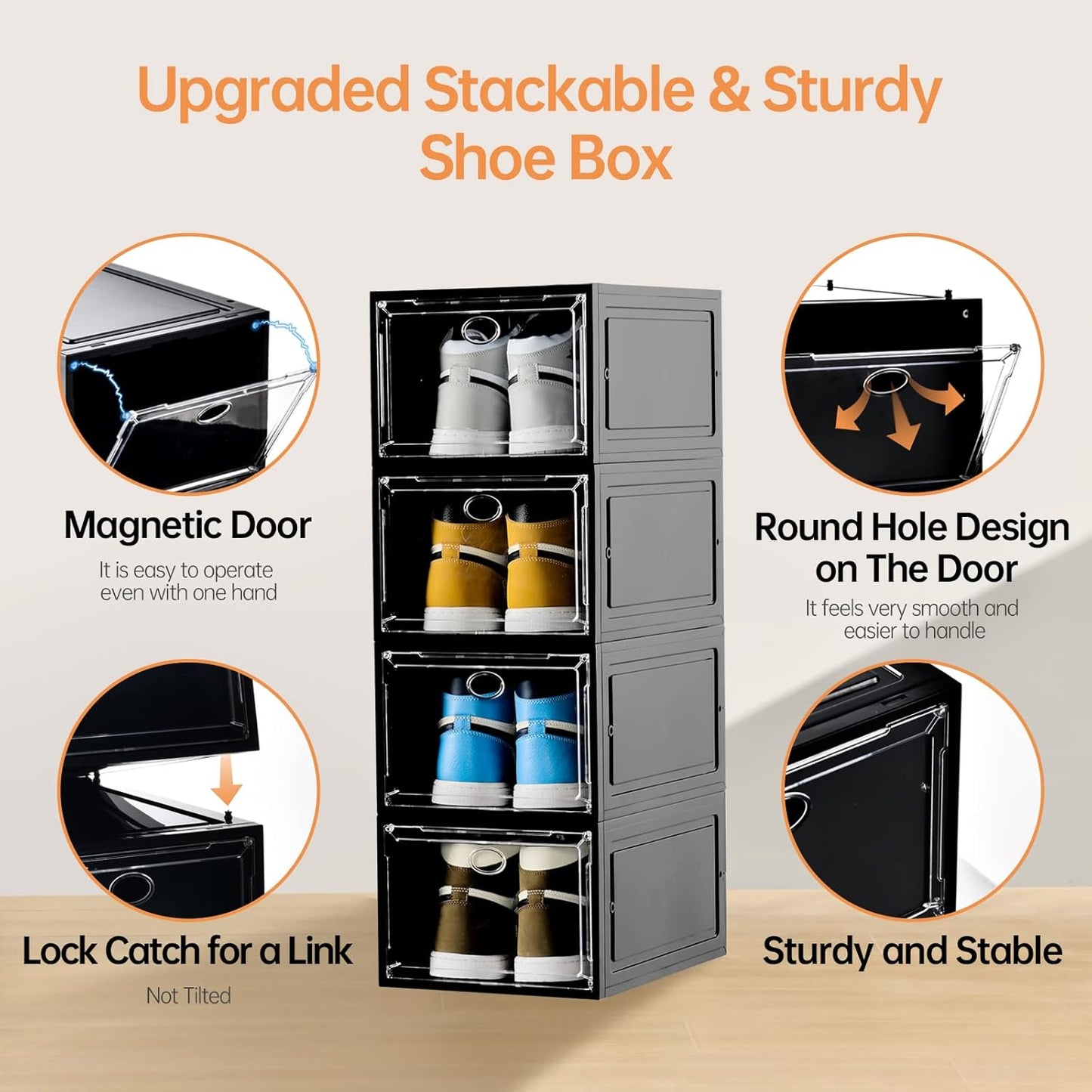 12 Pack Shoe Boxes Stackable,Upgraded Sturdy Shoe Storage Boxes with Clear Magnetic Door,Multifunctional Sneaker Storage, Shoe Box Organizer Fit up to US Size 12 Gray(13.8”x 9.84”x 7.1”)