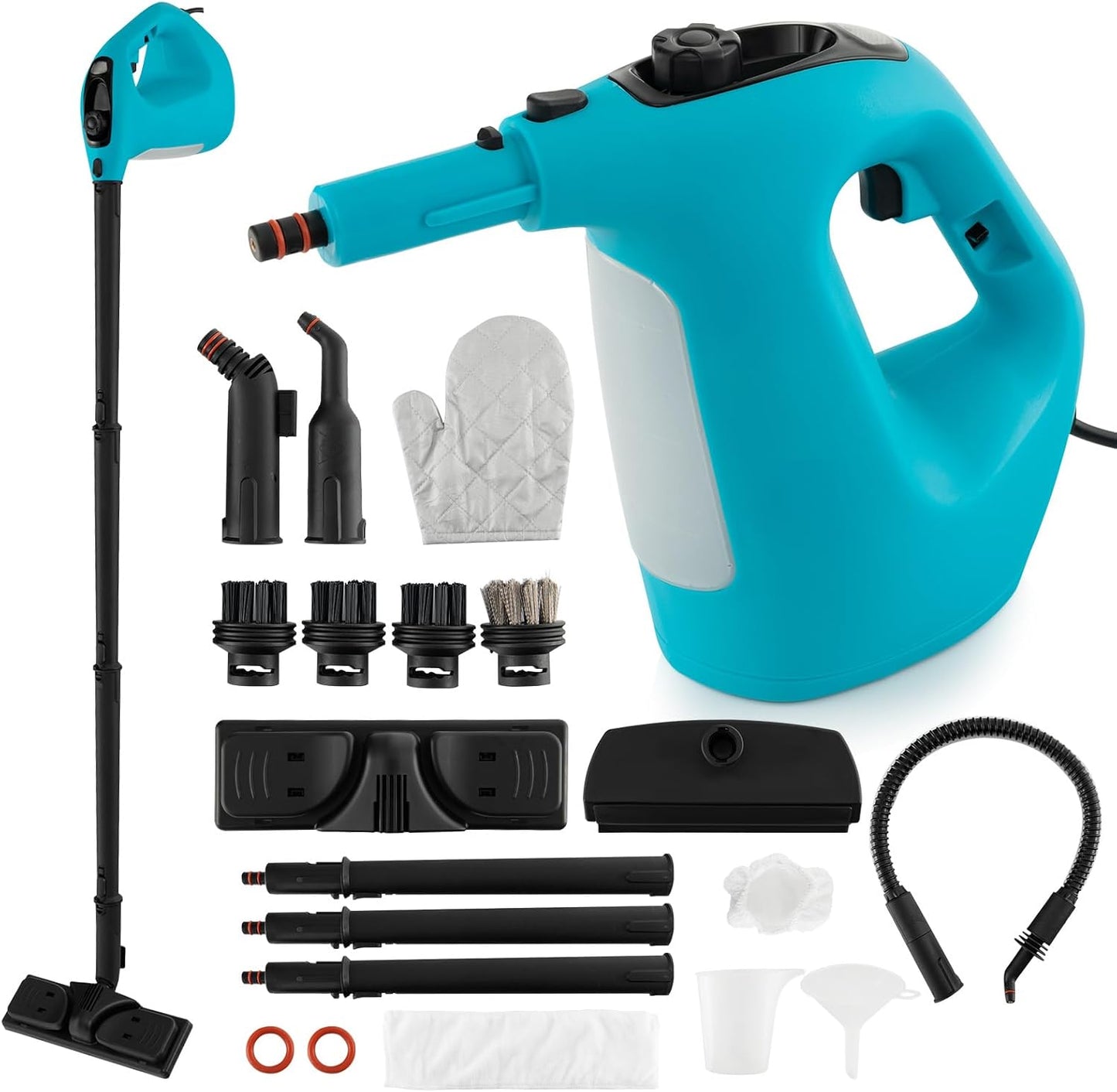 COSTWAY Handheld MultiPurpose Steam Cleaner with 17 Pieces, 350ml Large Capacity Steam Mop Continuous Fill water, Portable Chemical-Free Steamer for Home Use, Floors, Windows, 1400W, Blue
