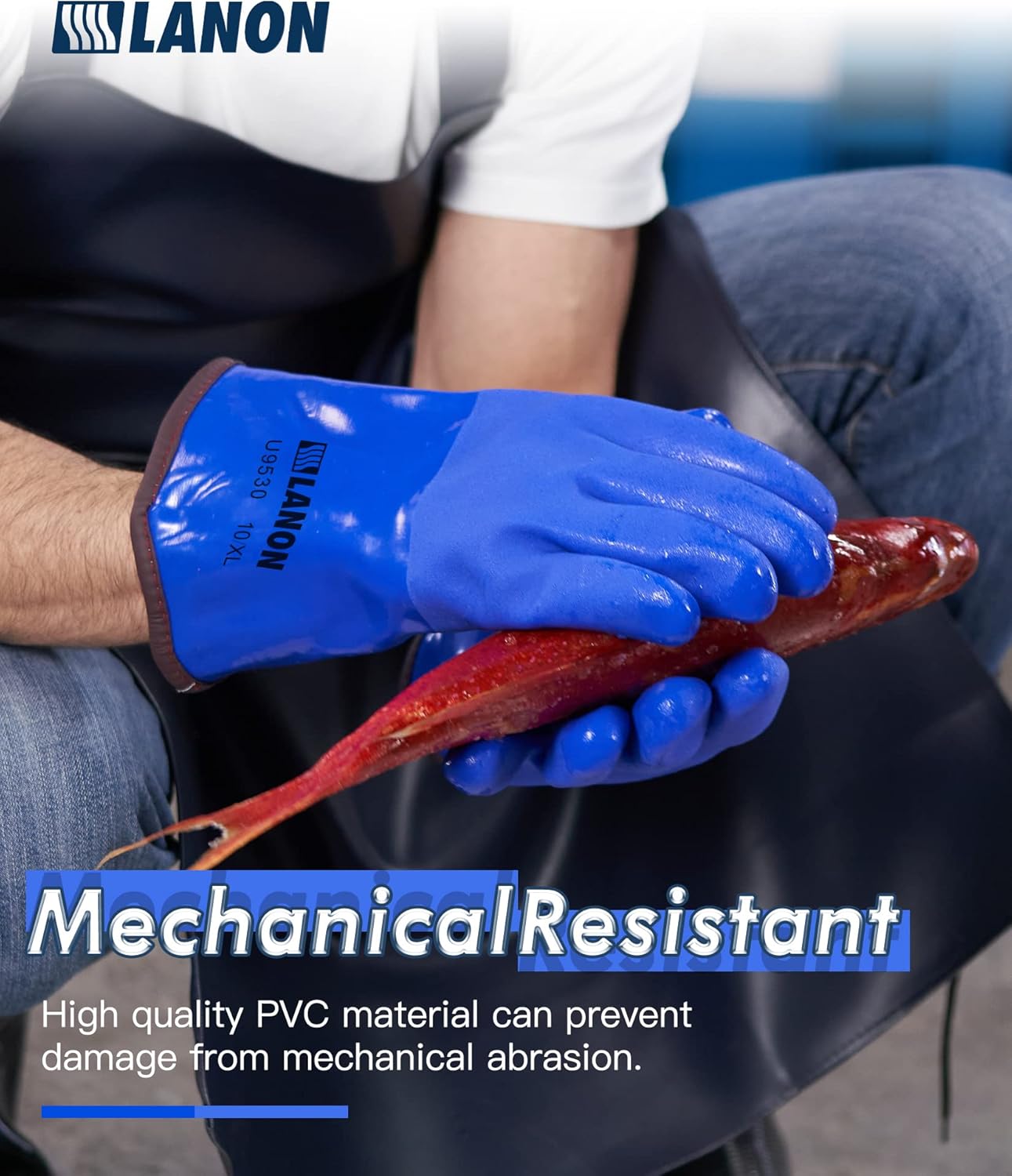 LANON PVC Coated Cold Proof Heavy Duty Gloves, Waterproof Warm Work Gloves for Freezer Work, Chemical & Oil Resistant, Non-Slip, XL