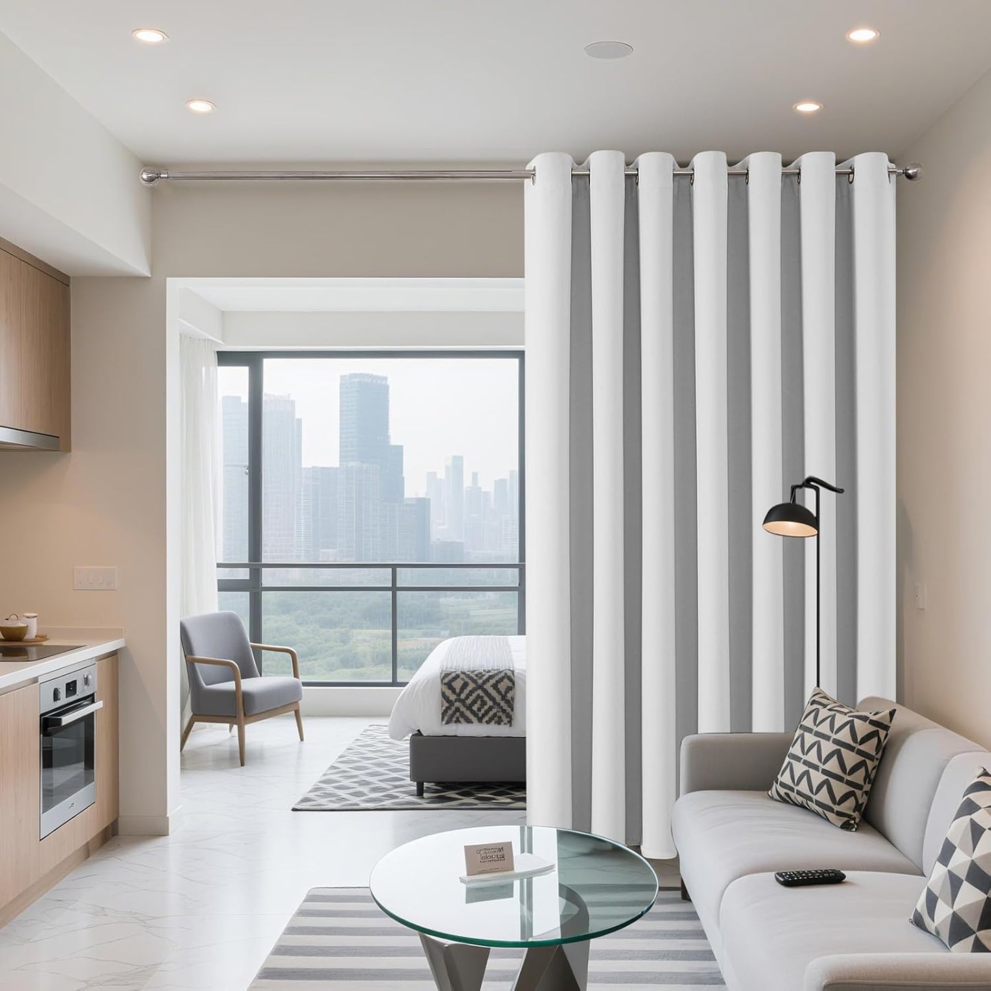 Joydeco Blackout Patio Sliding Door Curtains 96 Inches Long, Grommet Privacy Room Divider Curtains, Extra Wide Thermal Blackout Drapes for Bedroom Living Room (Greyish White, 70Wx96L, 1 Panel)