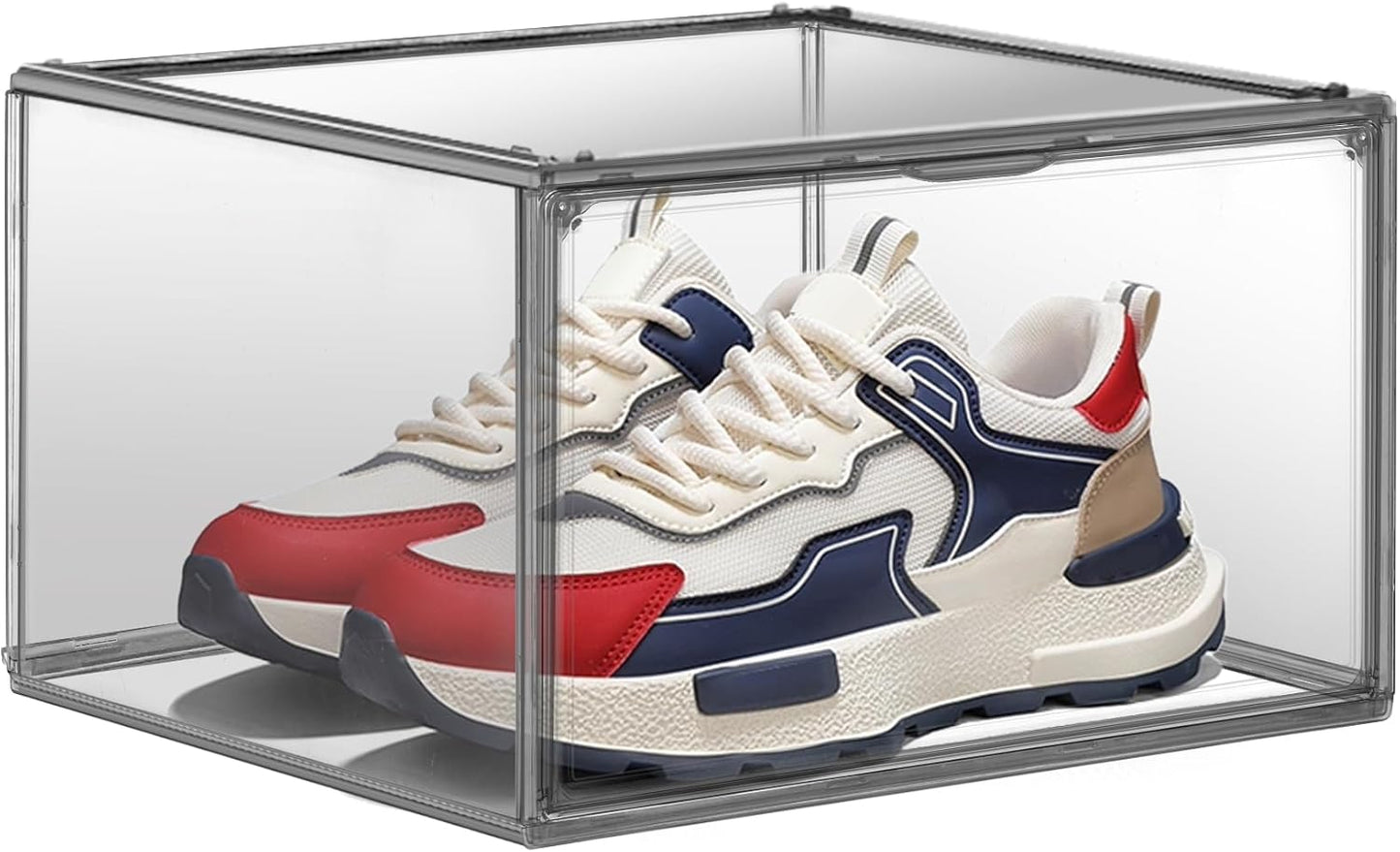 Shoe Organizer for Closet Clear Storage Box Sturdy Plastic Stackable Shoe Rack Sneaker Display Case with Magnetic Lids, 1 Pack Size 13