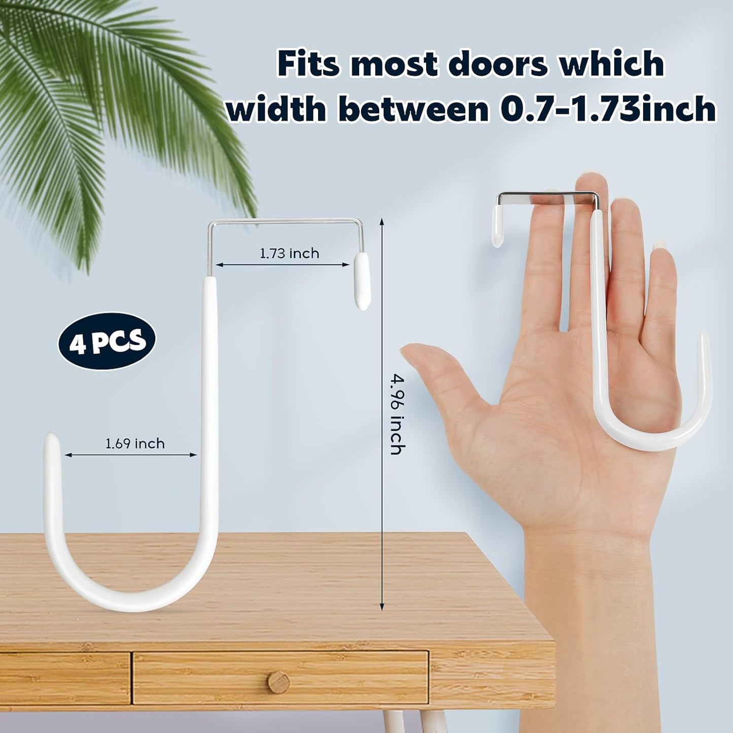 HOOSUN 4 Pack Over The Door Hooks,4.96In Hooks for Hanging Heavy Duty Door Hanger,Towel Hanger Hook Holders,Over Door Hangers Hooks Door Hanger Hooks for Hanging Clothes,Towels,Hats,Coats,Bags (White)