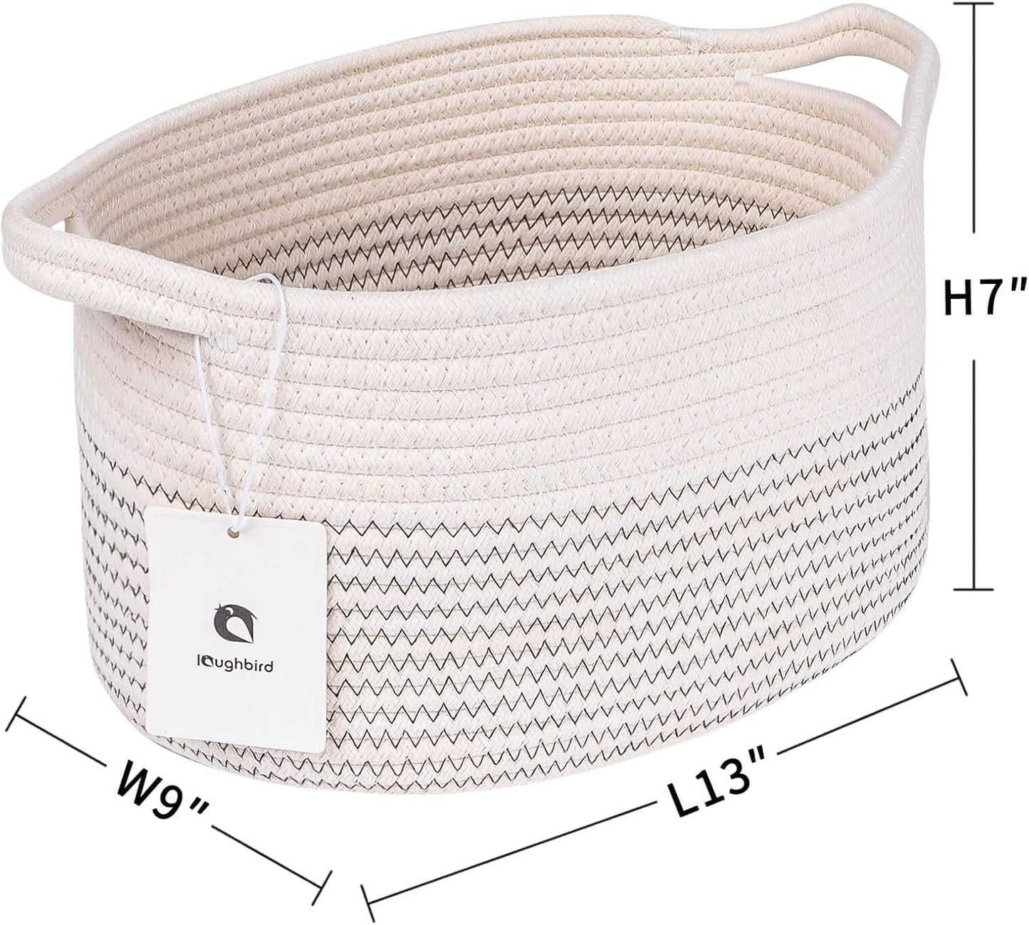 Medium and Large Woven Basket//With Handle, Used for Toys and Fabric Storage Basket used for Storing xl Storage Box, Decorative Storage Box Room 2pack (White/black line, L13×W9×H7)