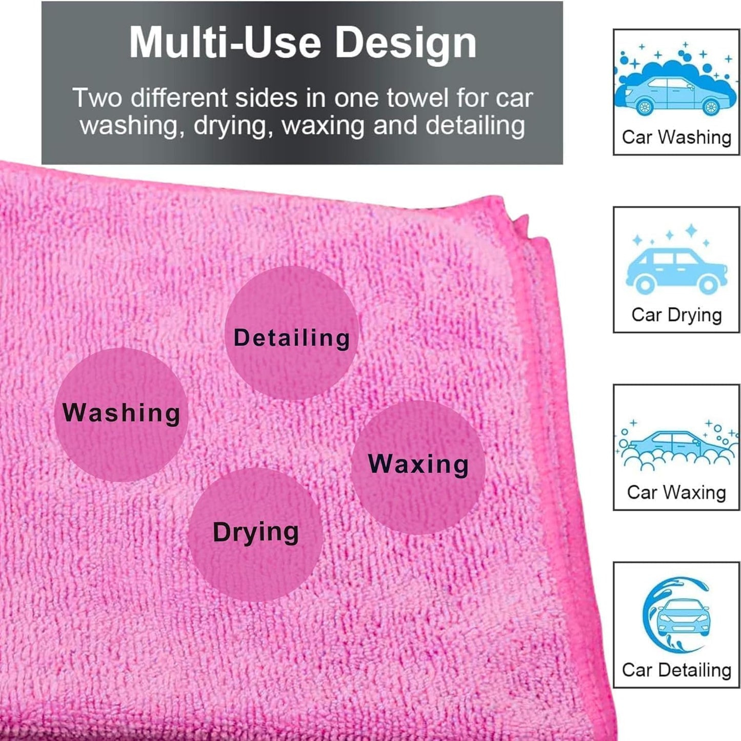 Single Microfiber Cleaning Cloth 40x40 cm - Ultra Absorbent Microfiber Cloth for Home, Kitchen Car Bathroom Rags Polish Cleaning 250 GSM (Pink)