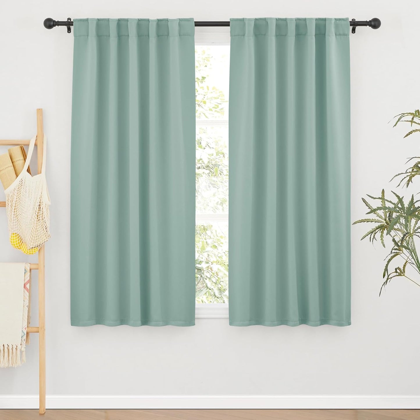 RYB HOME Aqua Blackout Curtains for Bedroom 63 inches Long - Thermal Insulated Curtains and Drapes Privacy Shades for Living Room Farmhouse Closet, W42 x L63 inch, 2 Panels