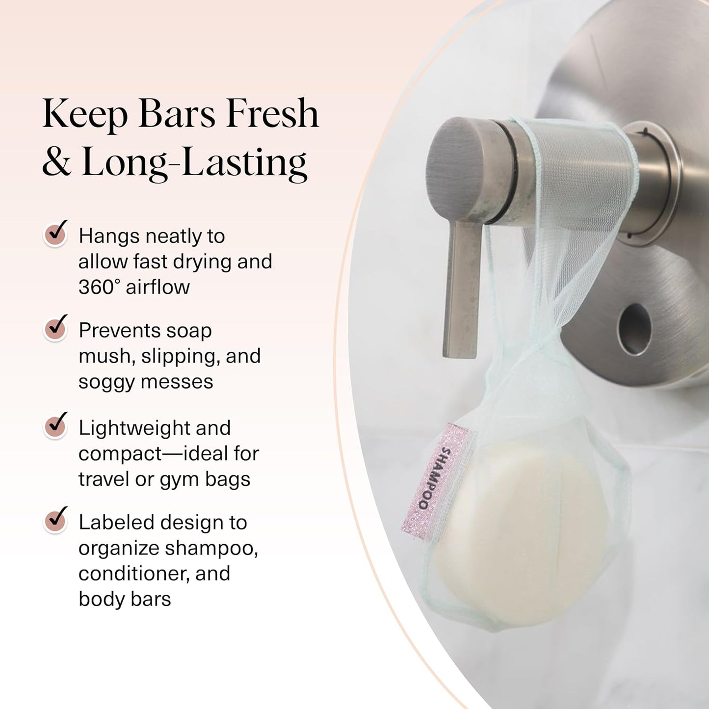 Kitsch Bar Soap Saver Bag – Patented Mesh Bag Soap Holder for Shampoo and Conditioner Bars - Extends Use & Prevents Soggy Mess - Recycled Mesh Beauty Pouch, Eco-Friendly – Mint