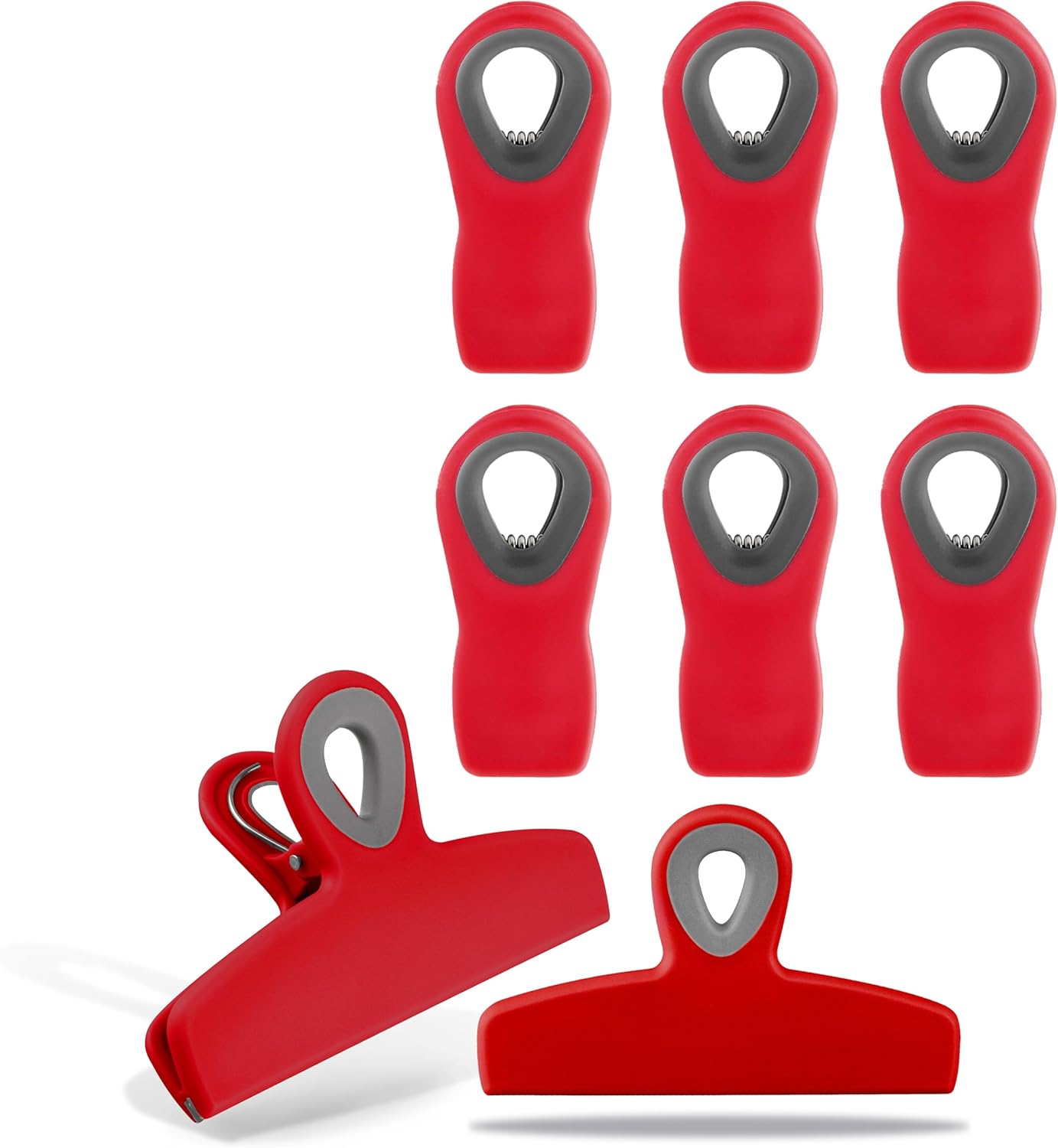COOK WITH COLOR Bag Clips - Heavy Duty Chip Clip and Refrigerator Magnet Clips for Food Storage with Air Tight Seal Grip, Red, Pack of 8