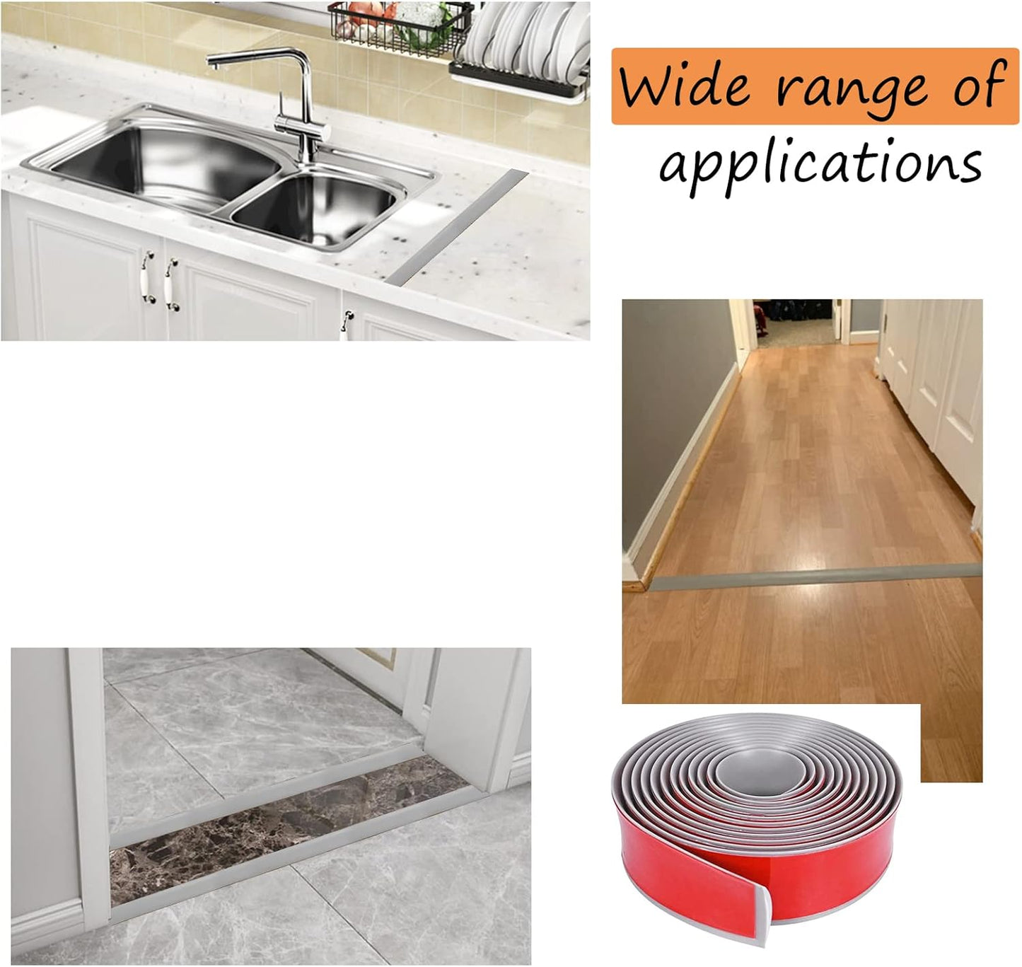 Floor/Door Flat Transition Strip & Self Adhesive Vinyl Edge Trim - Laminate Gap Covering Joining Strip