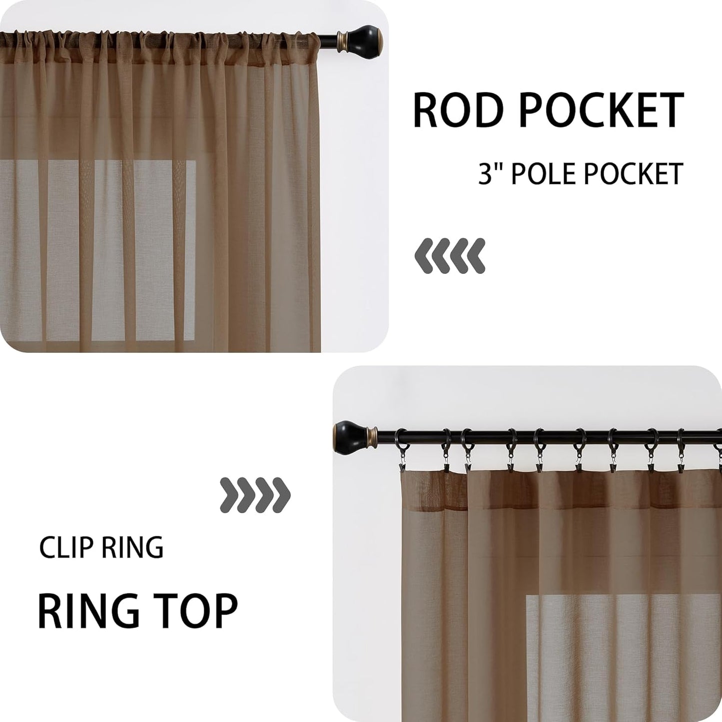 Tollpiz Short Sheer Door Curtain Closet Linen Textured Curtain Sheers Doorway Light Filtering Voile Patio Glass Door Rod Pocket Curtains French Door, 54 x 54 inches Long, Brown, Set of 1 Panel
