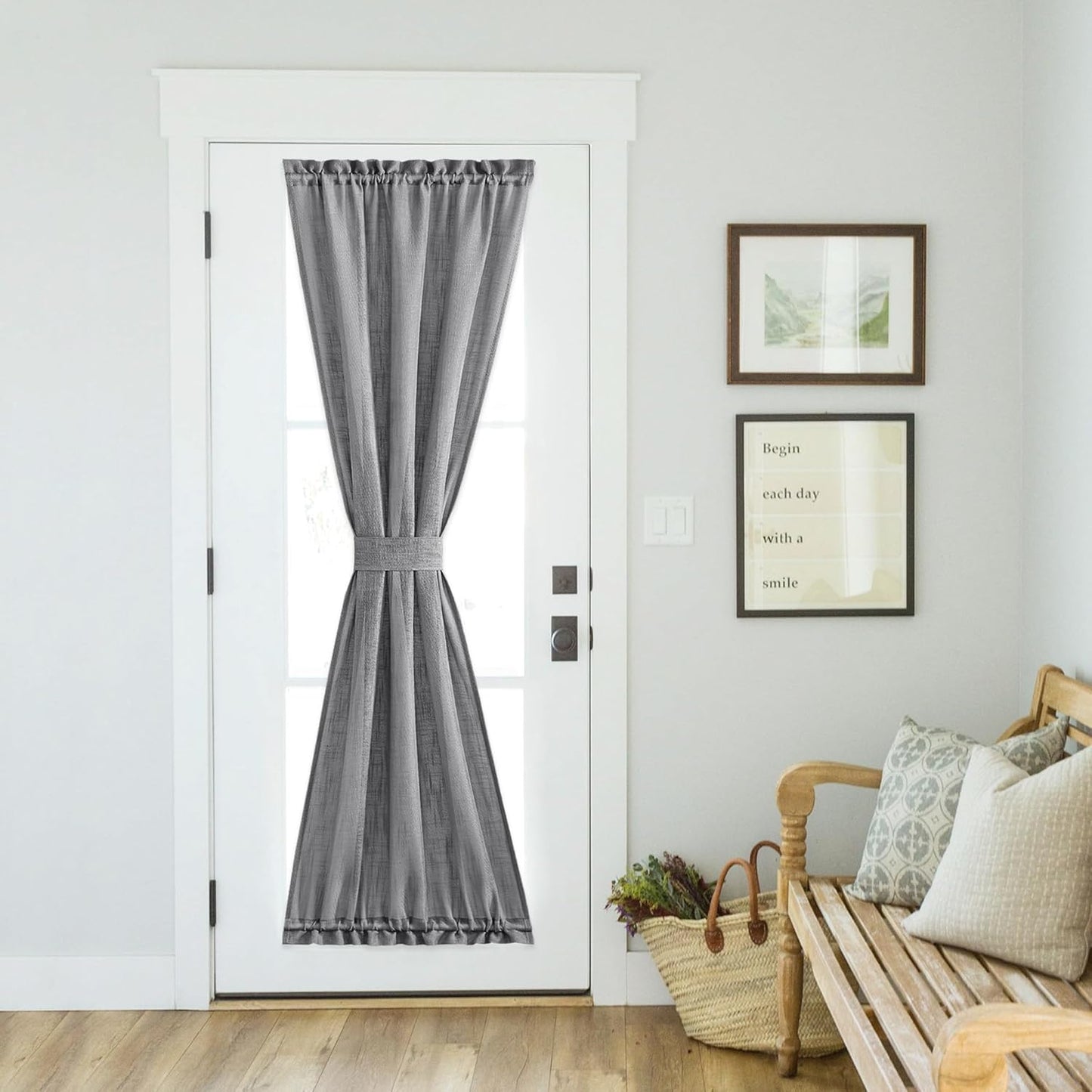 NICETOWN Flax Linen Sheer Door Curtains Privacy French Curtain Light Filgtering Tricia Window Curtain for Patio Sidelight Glass Door, 36 x 72 inches, 1 Panel, Dark Grey
