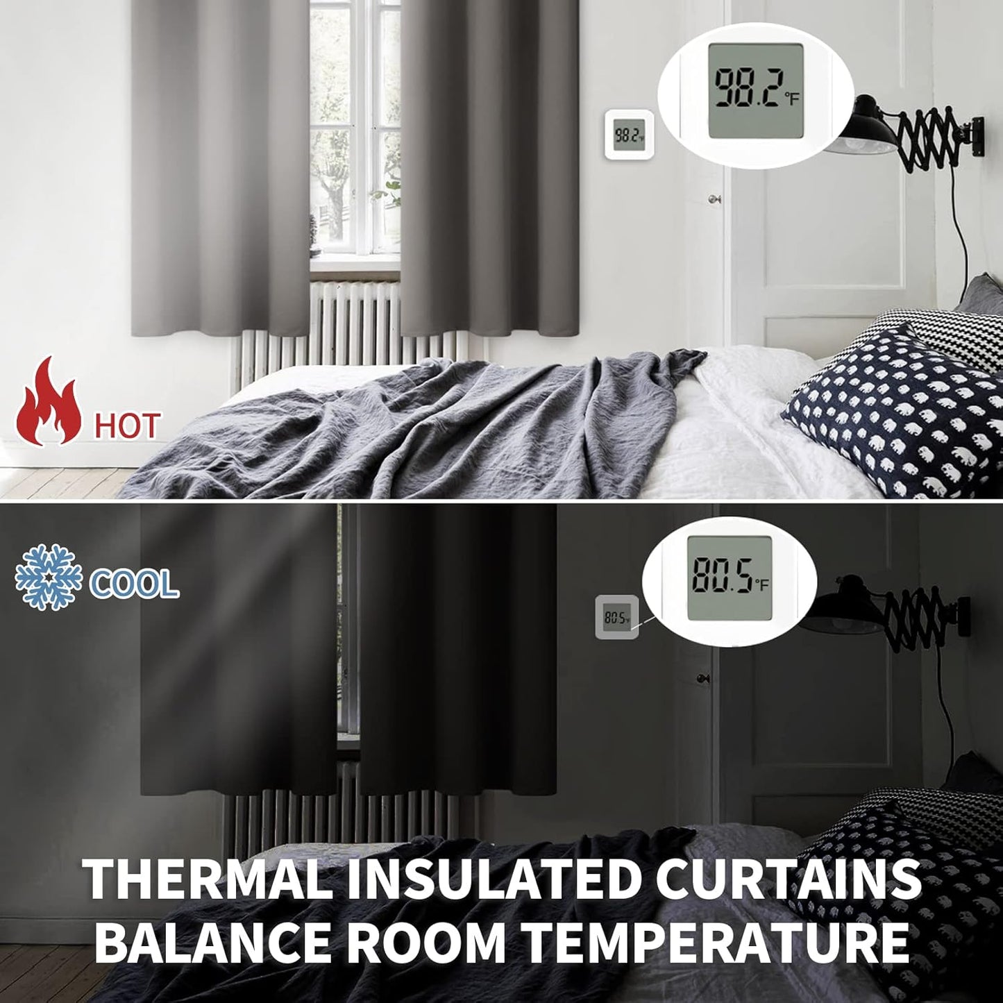 BGment Short Blackout Curtains 40 Inches Length - Rod Pocket Thermal Insulated Room Darkening Window Drapes for Kitchen Bedroom Bathroom, Grey, 2 Panels, 42 x 40 Inch