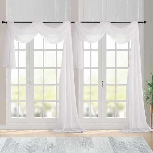 Chyhomenyc Extra Long Ivory Sheer Curtains 144 inch 2 Panels, Translucent Backdrop Window Scarf Drapes for Canopy Bed/Wedding/Living Room/Anniversary, 12FT Length, Each 59Wx144L in, 2PCS
