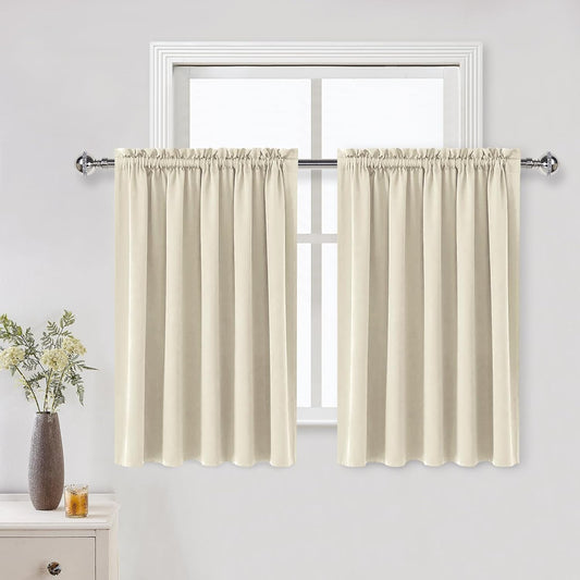 DWCN Blackout Curtains for Living Room Thermal Insulated, Energy Saving & Noise Reducing Bedroom Curtains, Light Beige, W 52x L 36 Inch, Set of 2 Rod Pocket Curtain Panels
