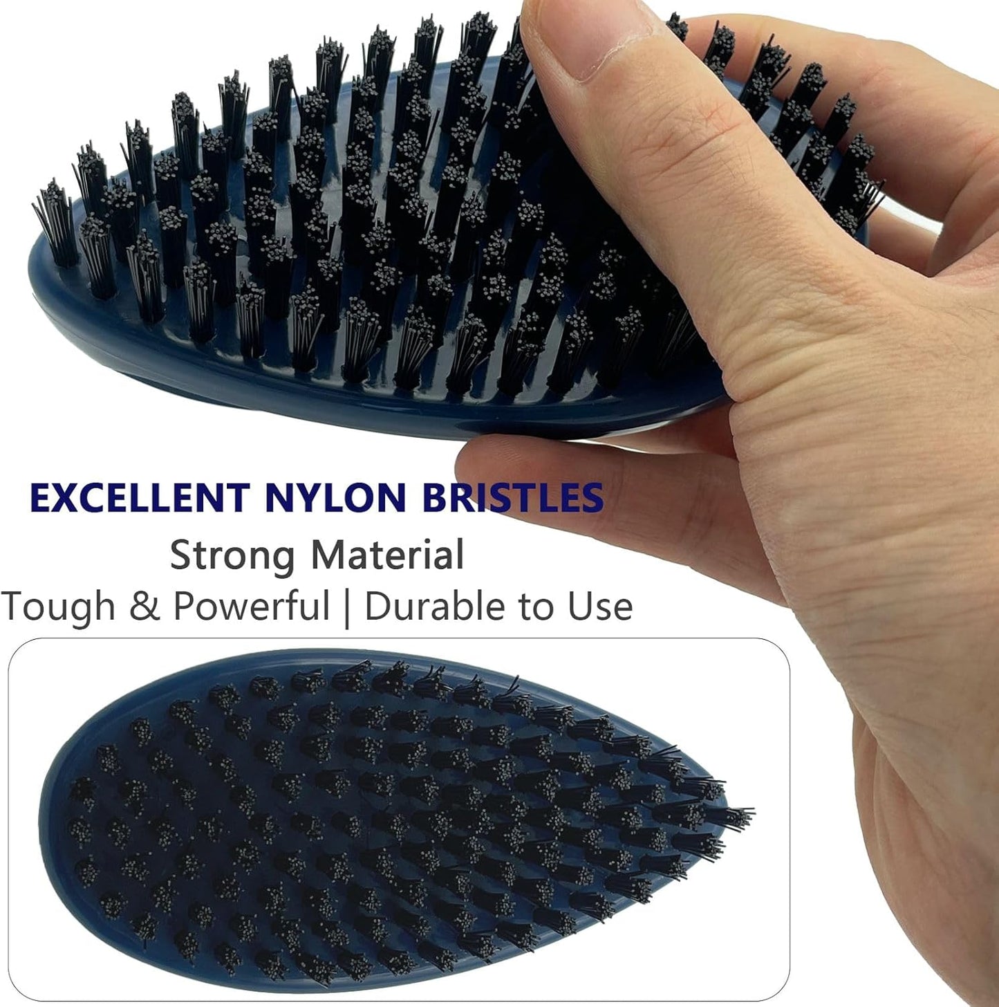 Small Scrub Brush with Nylon Bristles - Heavy Duty Cleaning Brush for Bathroom, Kitchen, Grout, Tiles - Non-Slip Teardrop Handle & Hangable Design - Deep Blue