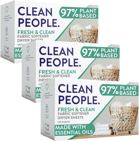 The Clean People Fabric Softener Sheets - Dryer Sheets - Softens & Removes Static - Vegan Laundry Softener With Essential Oils - Fresh 360 Pack