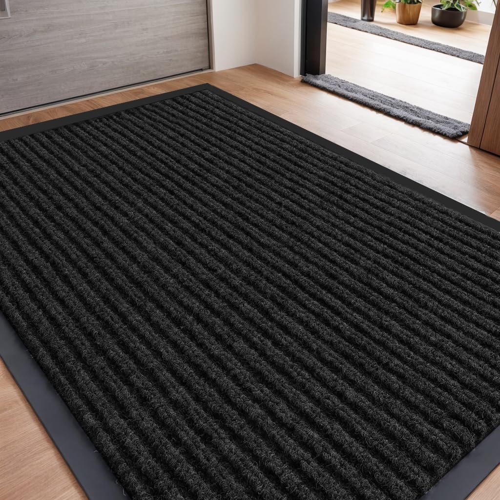 SRDDQLC Door Floor Mat Commercial Grade Large Size Heavy Duty Tough Entry Collection Slip Skid Entrance Mat with Rubber Backing Low Profile and Easy to Clean Indoor Outdoor Rug,3x5FT,Black