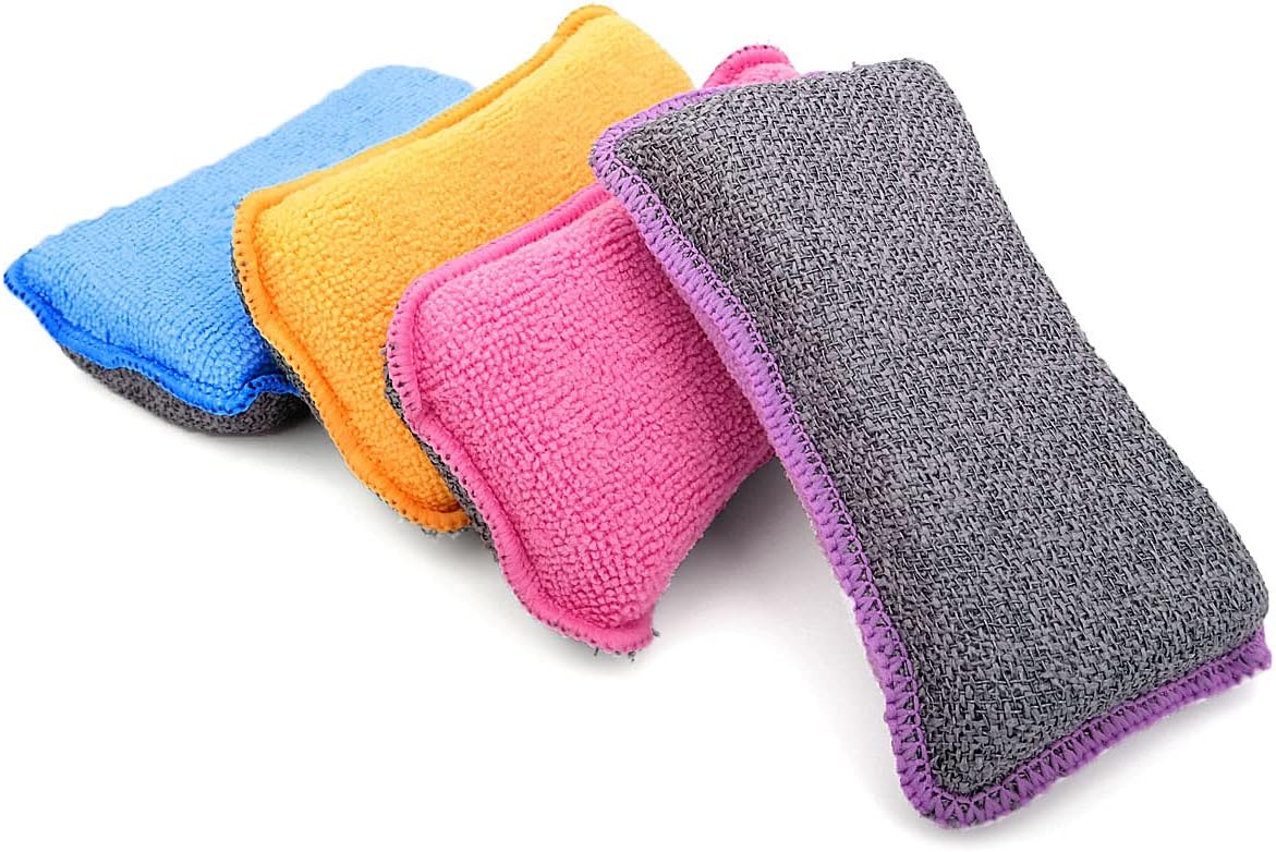 UPSTAR Kitchen Sponges for Dishes, Microfiber Cleaning Scrubber, Non-Scratch Scrubbies for Dishwashing and Bathroom, Size L Pack of 4