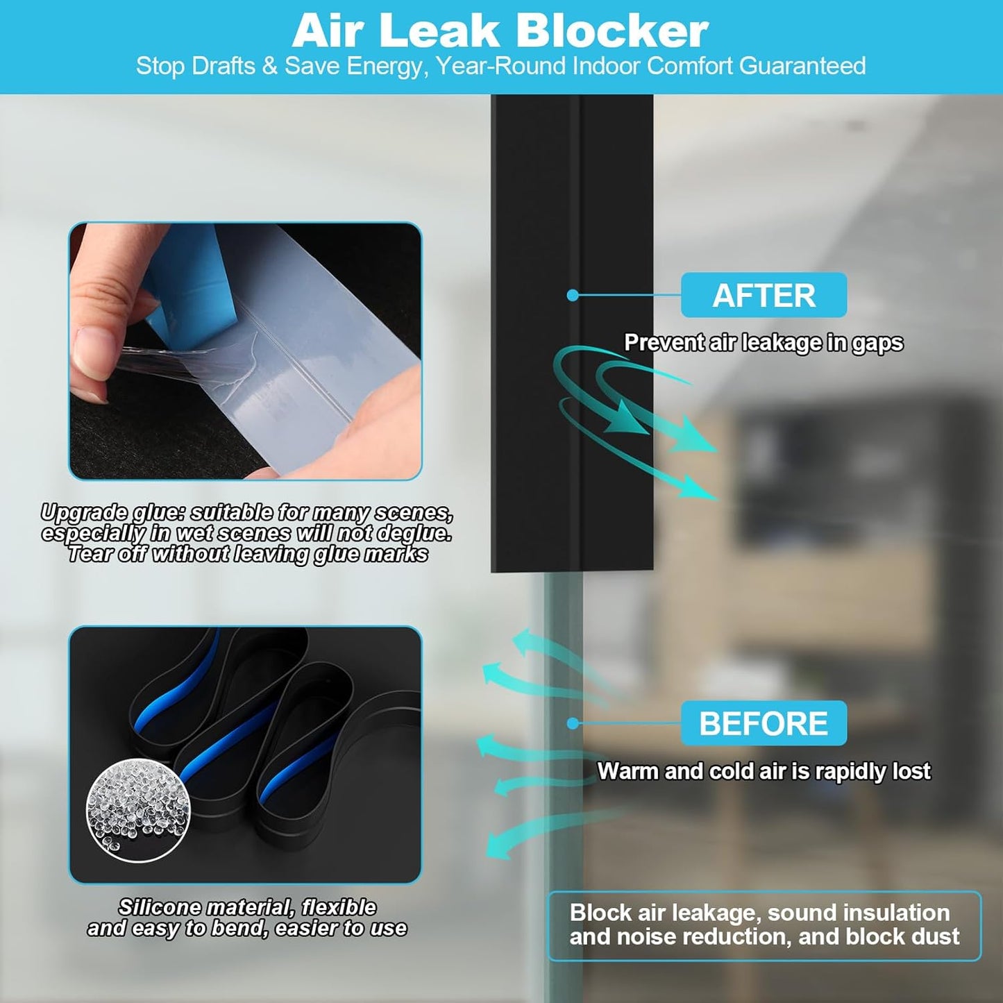 Weather Stripping Door Seal, Silicone Strip for Frame and Gaps Draft Stopper,Glass Shower Door Sweep, Black, 20 Feet x 2 Inch