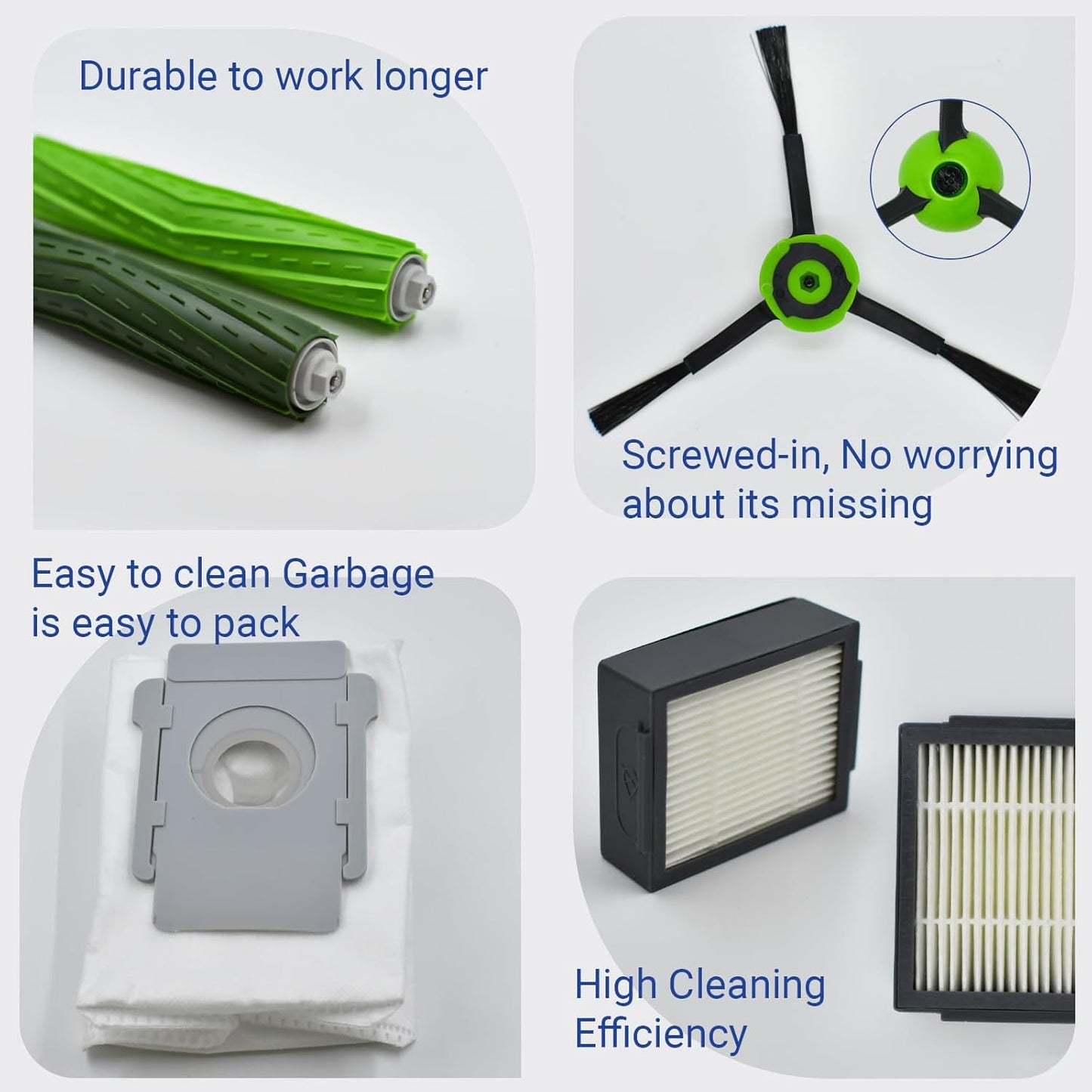 Replacement Parts Accessories for iRobot Roomba J Plus Series J5+ J6+ J7+ J8+ J9+ Vacuum Cleaner Attachment Kit,1 Main Brush, 2 Dirt Bag, 5 Side Brush, 5 Filter, 1 Caster Wheel (Not for Combo J7+/J9+)