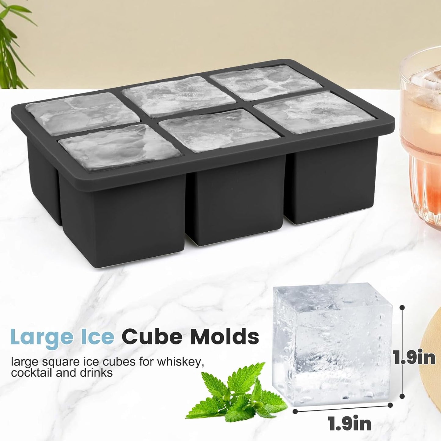 Large Silicone Ice Cube Tray 3Pack, SAWNZC Big Square Ice Cube Molds for Whisky Cocktail, Ice Maker Tray with Lid for Freezer, Easy Release (3, Black)