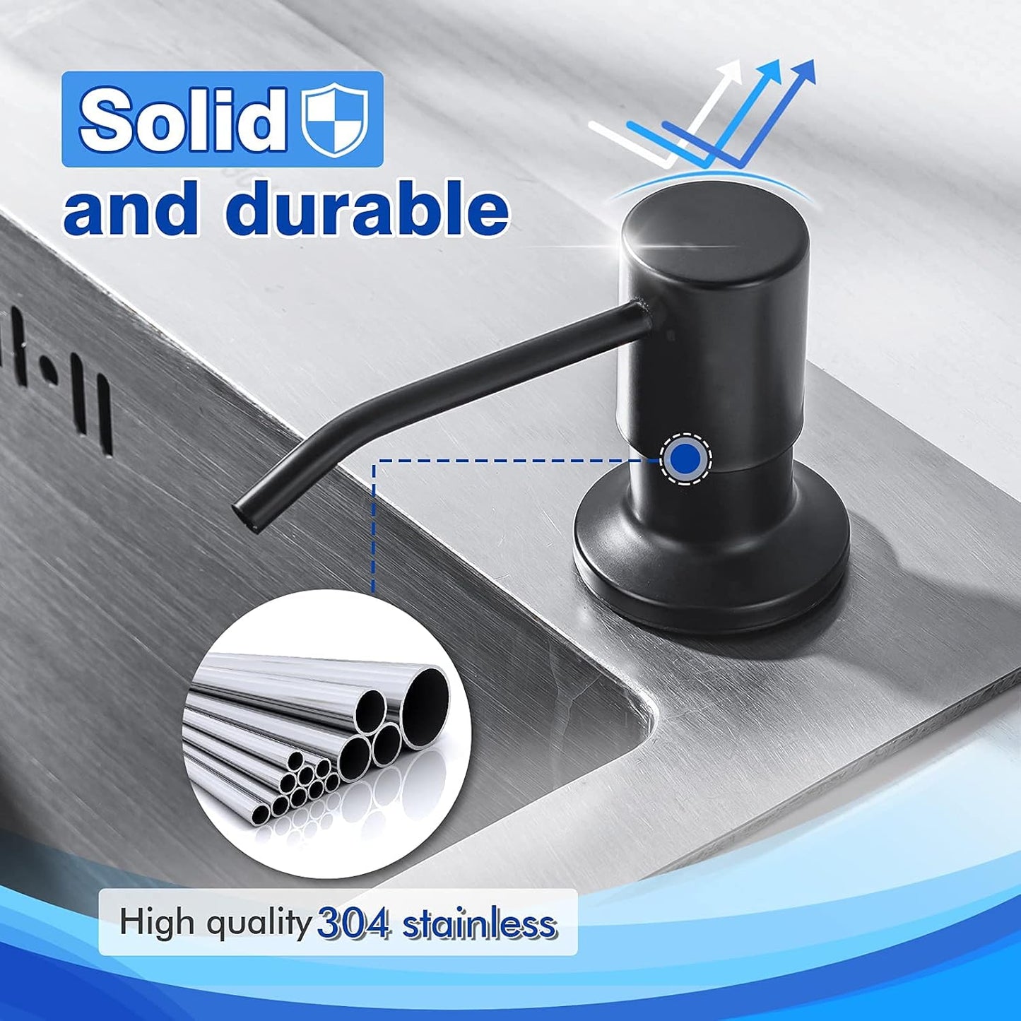 Built in Soap Dispenser for Kitchen Sink WEWE, Stainless Steel Matte Black in Counter soap Dispenser Refill from The Top 10oz Large Liquid Bottle