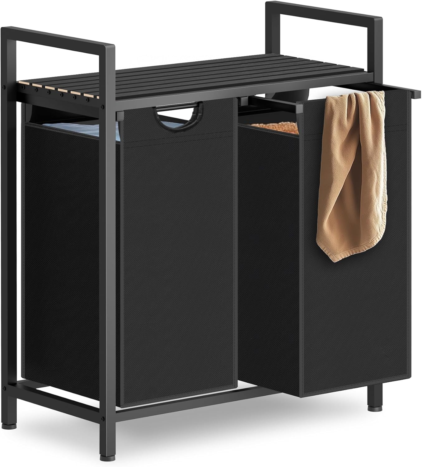 Laundry Hamper, Laundry Sorter with 2 Pull-Out Removable Oxford Fabric Bags Cloth Laundry Basket 2 x 10 Gallons (Charcoal Black)