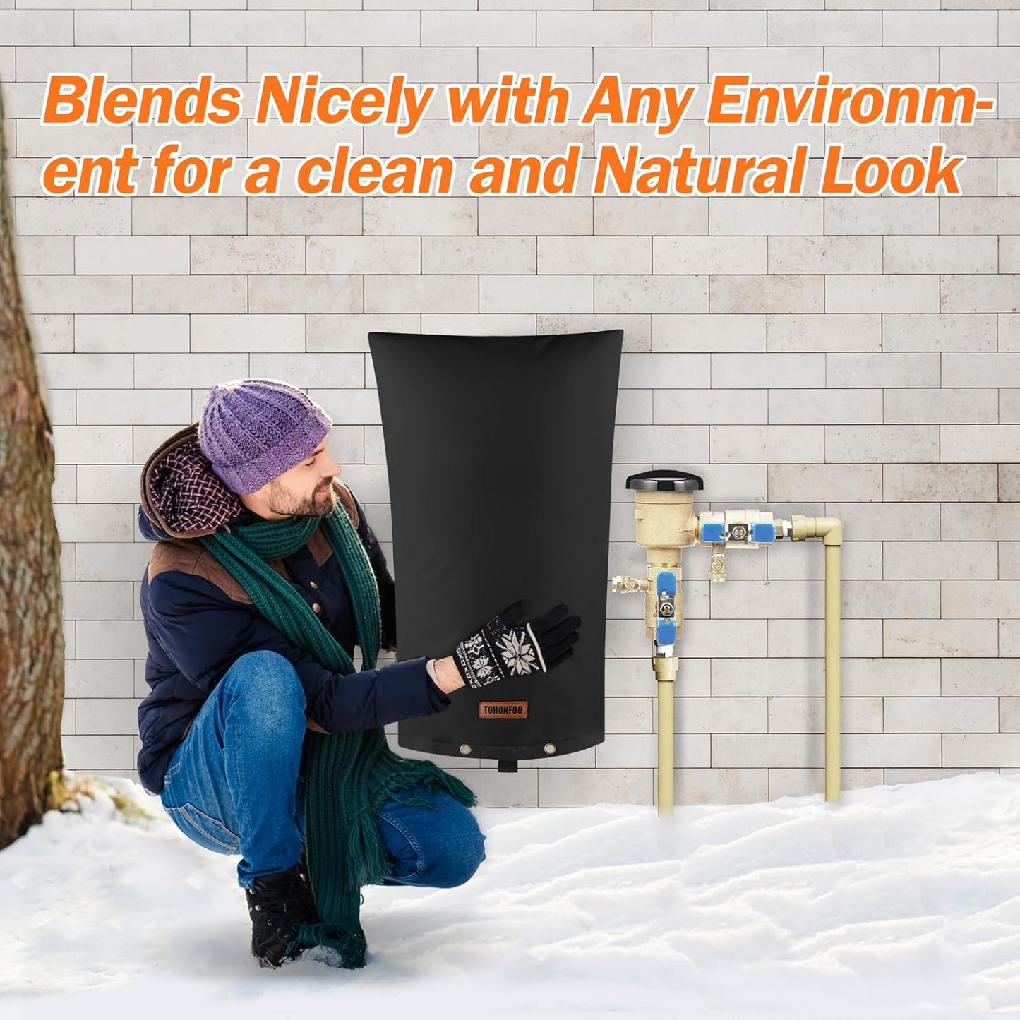 TOHONFOO Backflow Preventer Pipe Insulation Cover (5°F) - Irrigation Sprinkler Valve Insulated Pouch - Water Well Pump Cover - Sturdy 5 Layers for Winter Freeze Protection, 14" W x 26" H, Black