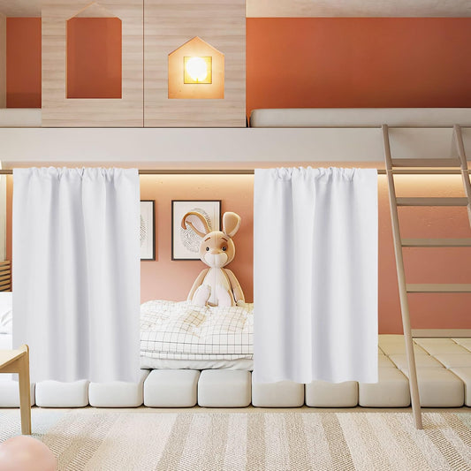 RYB HOME Short Curtains for Living Room Blackout Portable Blinds Shades for Bedroom Bathroom Basement Garage RV Camper Windows, 34 inches Width x 36 inches Length, Pure White, 2 Pcs