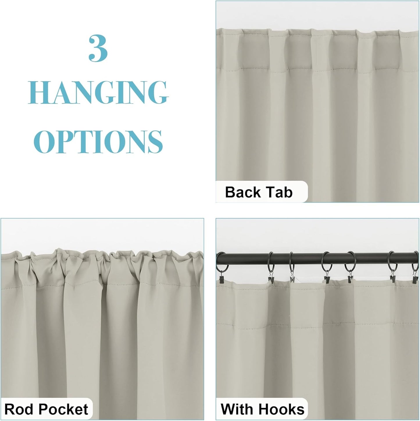 RYB HOME Blackout Curtains for Bedroom, Small Window Shades Thermal Insulating Privacy Drapes for Living Room Classroom Kitchen Bathroom Dining, Wide 42 x Long 36 inch, Natural 2 Panels