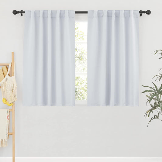 RYB HOME White Curtains for Bedroom - Room Darkening Curtains Back Loops Hanging, Privacy Window Drapes for Sunroom Kitchen Dining Engagement, 42 Wide x 54 Long, Grayish White, 2 Pcs