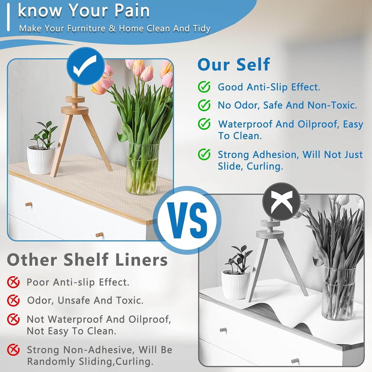 Self-Adhesive Shelf Liner Kitchen Liner, Waterproof Backed Paper Easy Peel and Stick Contact Liner Without Residue for Decor Your Desk Surface, Kitchen Countertops (Clear, 23.6 x 118.1 inches)